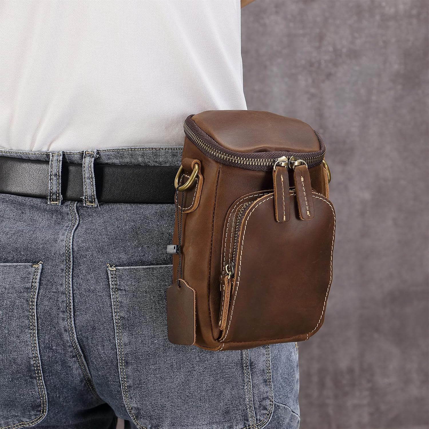 [JUNENTER] 本革 レジャー レトロ メッセンジャーバッグ メンズ 携帯電話バッグ クロスボディ レザーバッグ 男性用 (コ