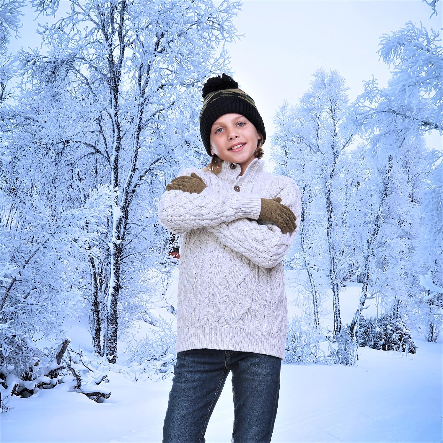 Big Boy 2 Pc Hat & Glove Set-Kid Cold Weather Winter Hat & Glove Sets image 5