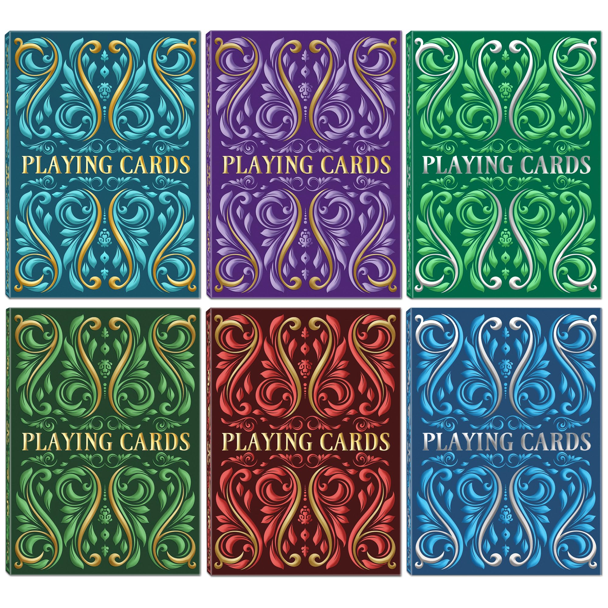 Playing Cards 6 Pack, Decks of Cards, Poker Size Standard Index Deck in 6 Unique Colors, Playing Cards Bulk for Family Game Night, Blackjack, Pinochle, Canasta, Party Supplies Travel Card Games (6)