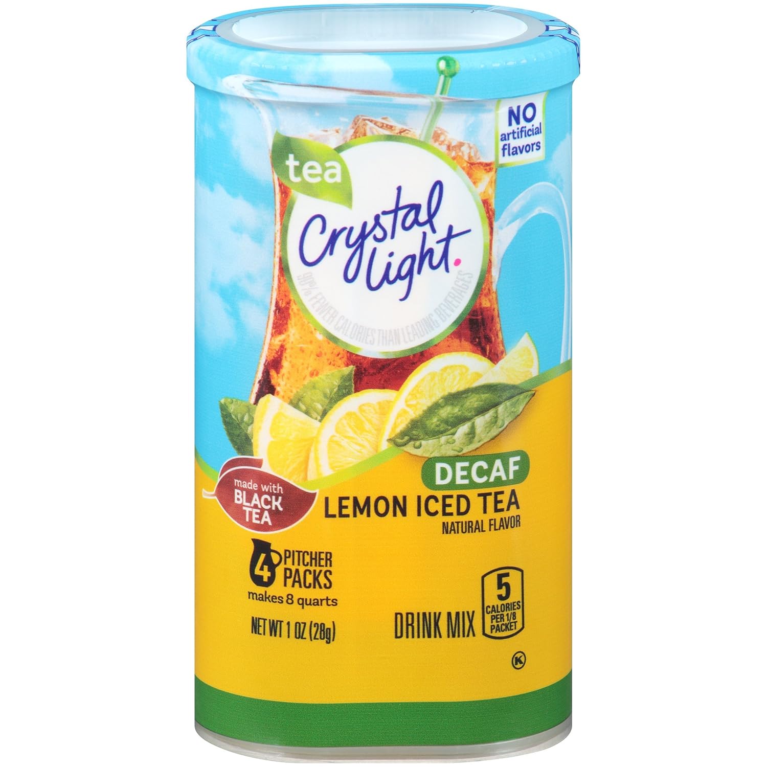 Crystal Light Iced Tea Natural Lemon Decaf Drink Mix (8-Quart), 1.0-Ounce Packages (Pack of 4)