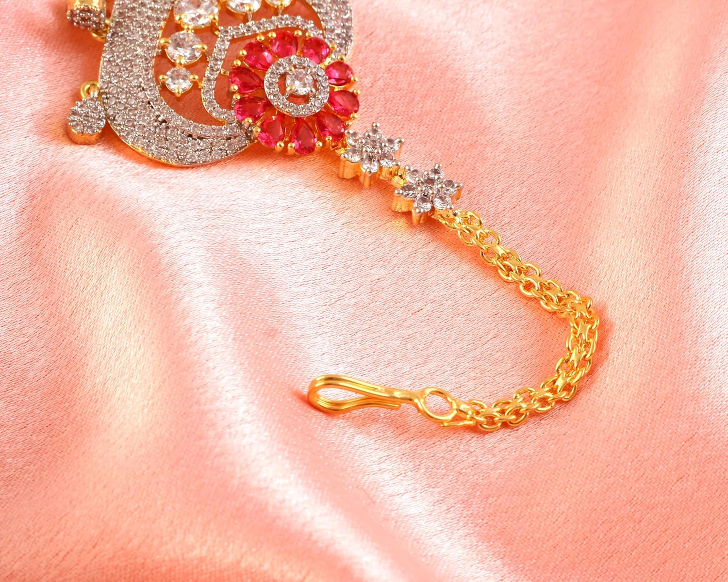 JewarHaat Antique Gold Maang Tikka Indian Headpiece Jewelry for Wedding & Festive Occasions | CZ Stone & Brass Alloy | Traditional Hair Accessories for Women
