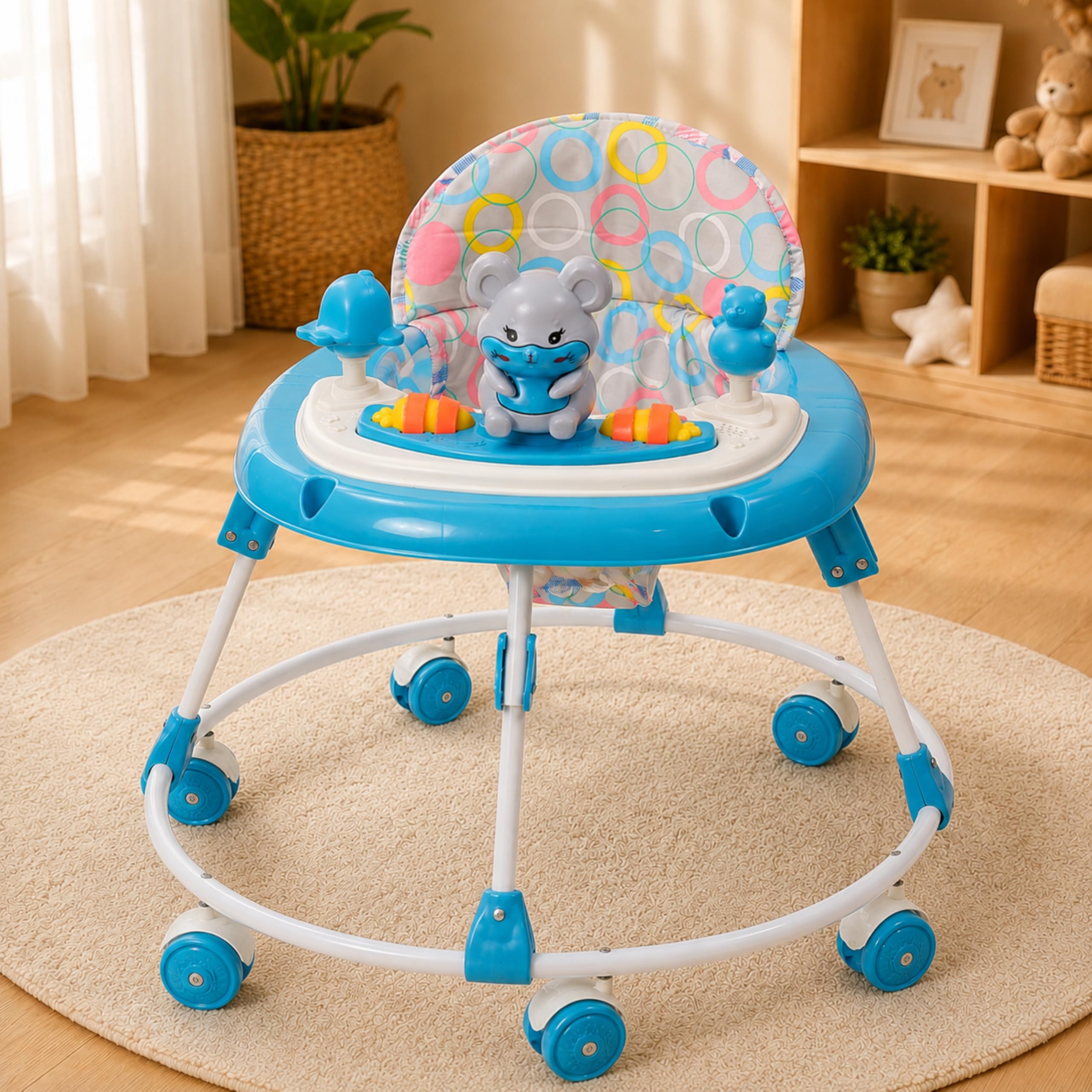 TOY POD Baby Walker for Boys & Girls (6-18 Months) – 360° Rotation, Adjustable Height, Anti-Rollover & Multi-Function Activity Walker for Toddlers (Blue)-image-14