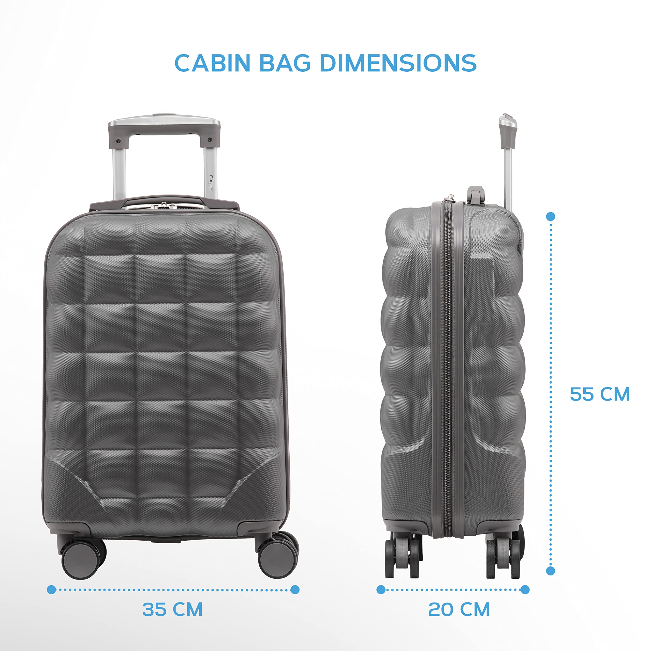 Flight Knight Set of 2 Bubble Suitcase - Lightweight Super Strong Carry On Luggage - Ryanair easyJet Jet2 Approved - 8 Wheel Carry Cabin Hardcase 55x35x20cm
