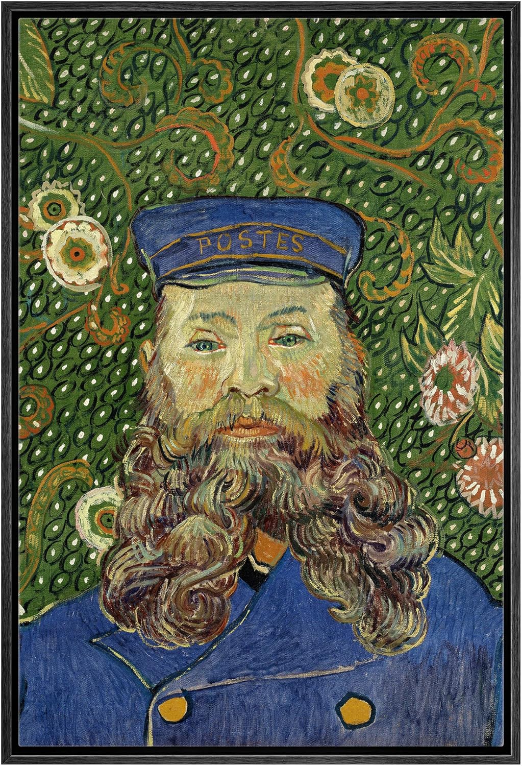 wall26 Framed Canvas Print Wall Art Portrait of Postman Joseph Roulin by Artist Vincent Van Gogh Nature Wilderness Illustrations Fine Art Relax/Calm for Living Room, Bedroom, Office - 16"x24" Black