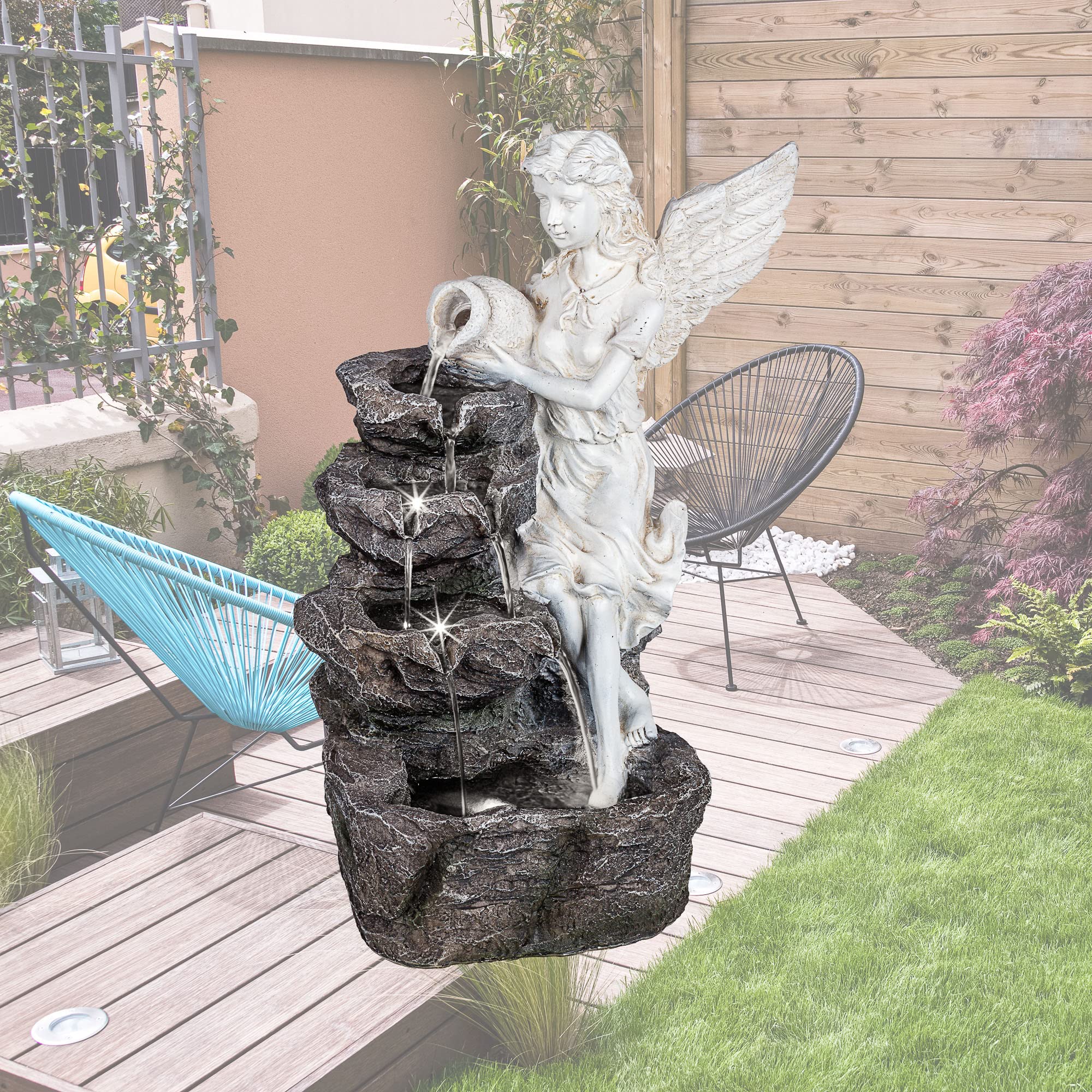 STILISTA Fontaine de Jardin Ange 49 x 35 x 32 cm, avec éclairage LED, Pompe Incluse