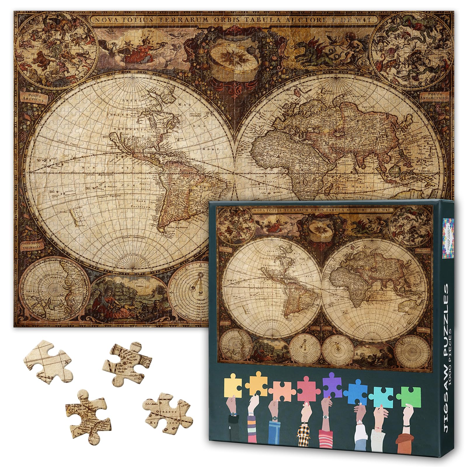 Vintage World Map Puzzles for Adults 1000 Pieces, Ancient Map Jigsaw Puzzles, Adult Puzzle for Adults, Educational Fun Games or Toys for Elders Friends 20X27 INCH