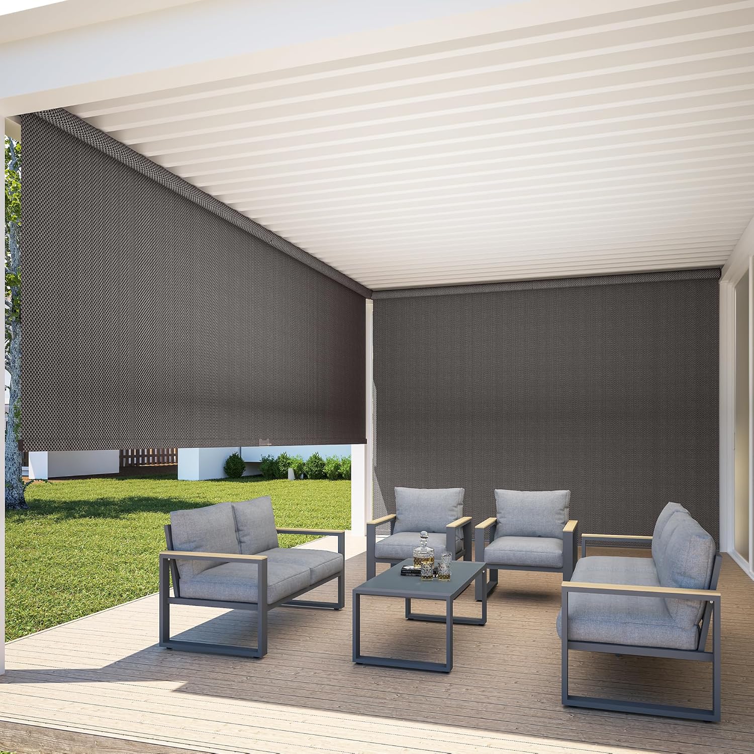 Outdoor Roller Shade with New Operation Mode(No Need Crank), (10'W X 8'H) 420GSM New Material Patio Shade with 95% UV Protection, Outdoor Patio Blinds for Shading, Privacy Protection, Brown