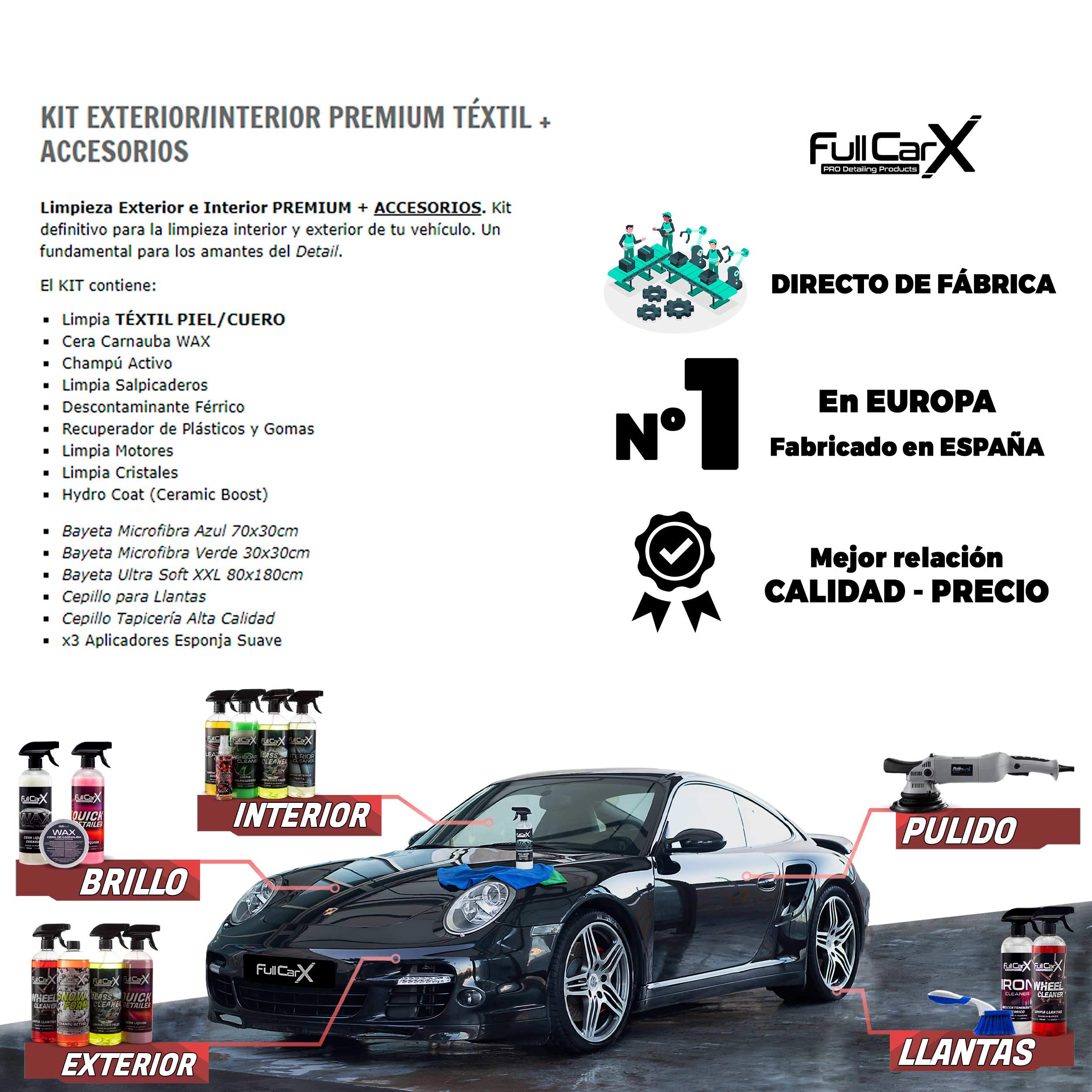 FullCarX - Kit Exterior e Interior Coche Premium + Accesorios FullCarX - Cuidado completo y Limpieza del coche