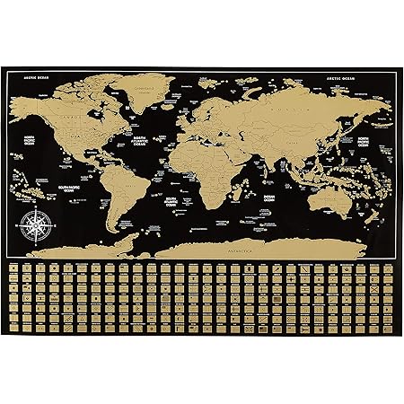 Amazon Basics Scratch Off Poster of the World Map with Scratcher and Tracking Accessories, 16" x 24"