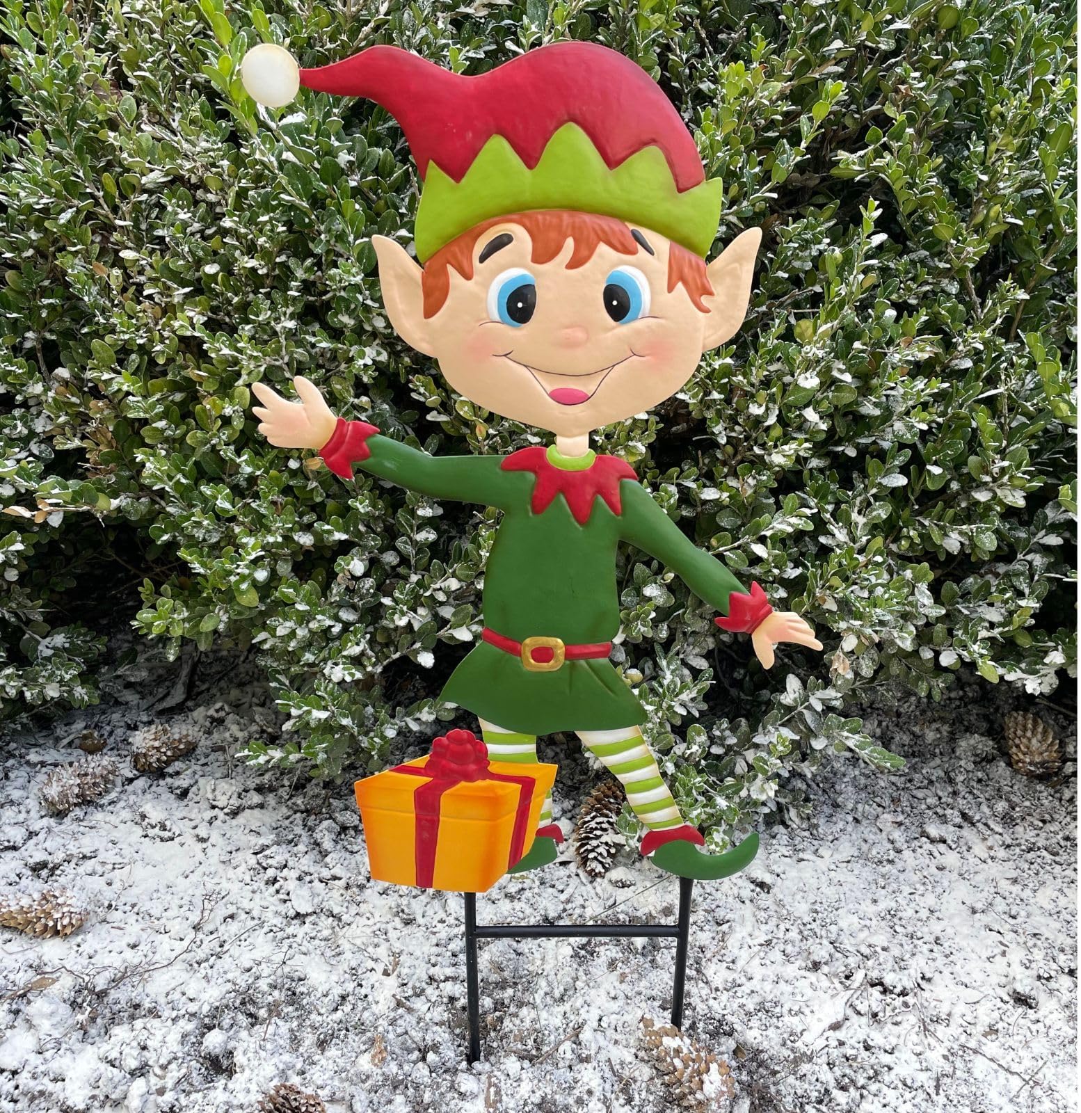 Clovers GardenChristmas Elf Boy Yard Stake Metal Lawn Holiday Yard Sign for Outdoor, Indoor, Walkways Planters