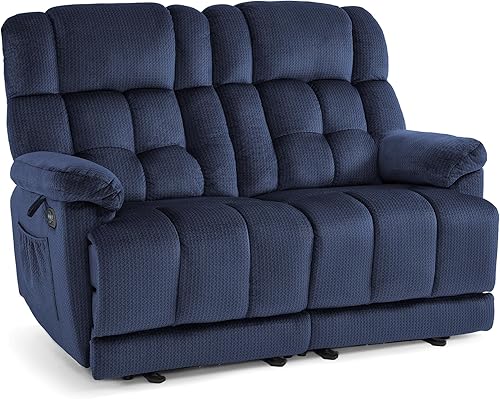 MCombo Sofá reclinable eléctrico de gravedad cero de 58.7 pulgadas con masaje de calor y vibración, sofá biplaza reclinable con puertos USB para