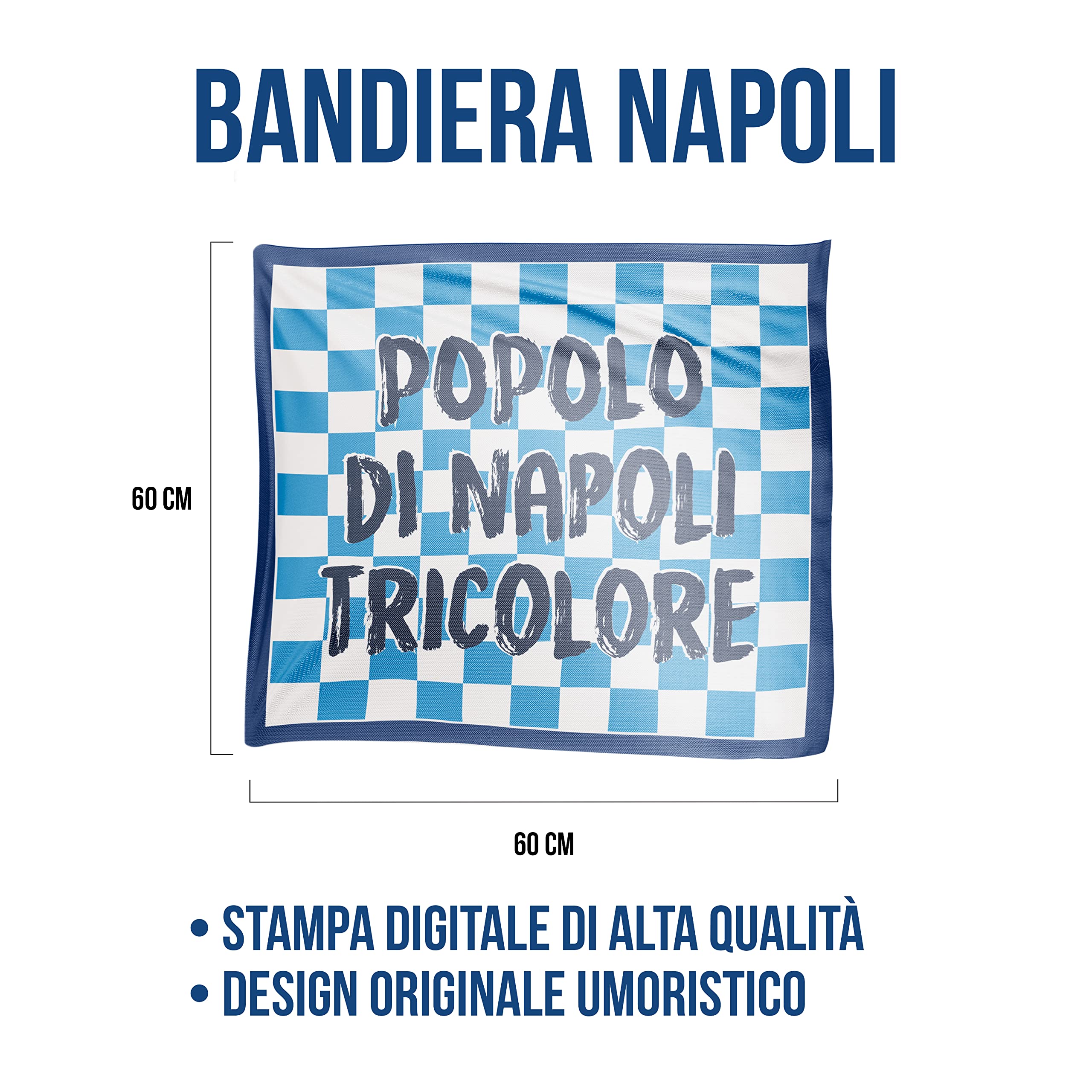 Bandiera 4° Scudetto Popolo di Napoli - Bandiera "A Scacchi" 60x60 cm - Gadget 4° Tricolore - Regalo Tifoso Calcio