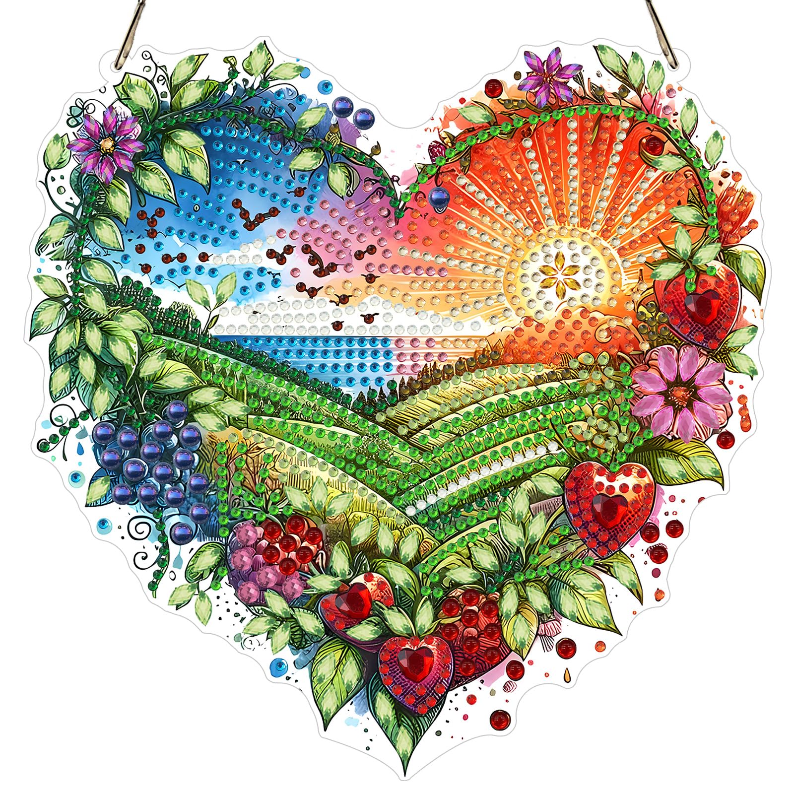MXJSUA Pastoral Scenery Diamond Art Window Suncatchers, Diamond Painting Art Kits for Adults Hanging Ornaments with Chain, 5D Special Shape Crystal Diamond Pendant Accessories for Decor Gift 20x20cm