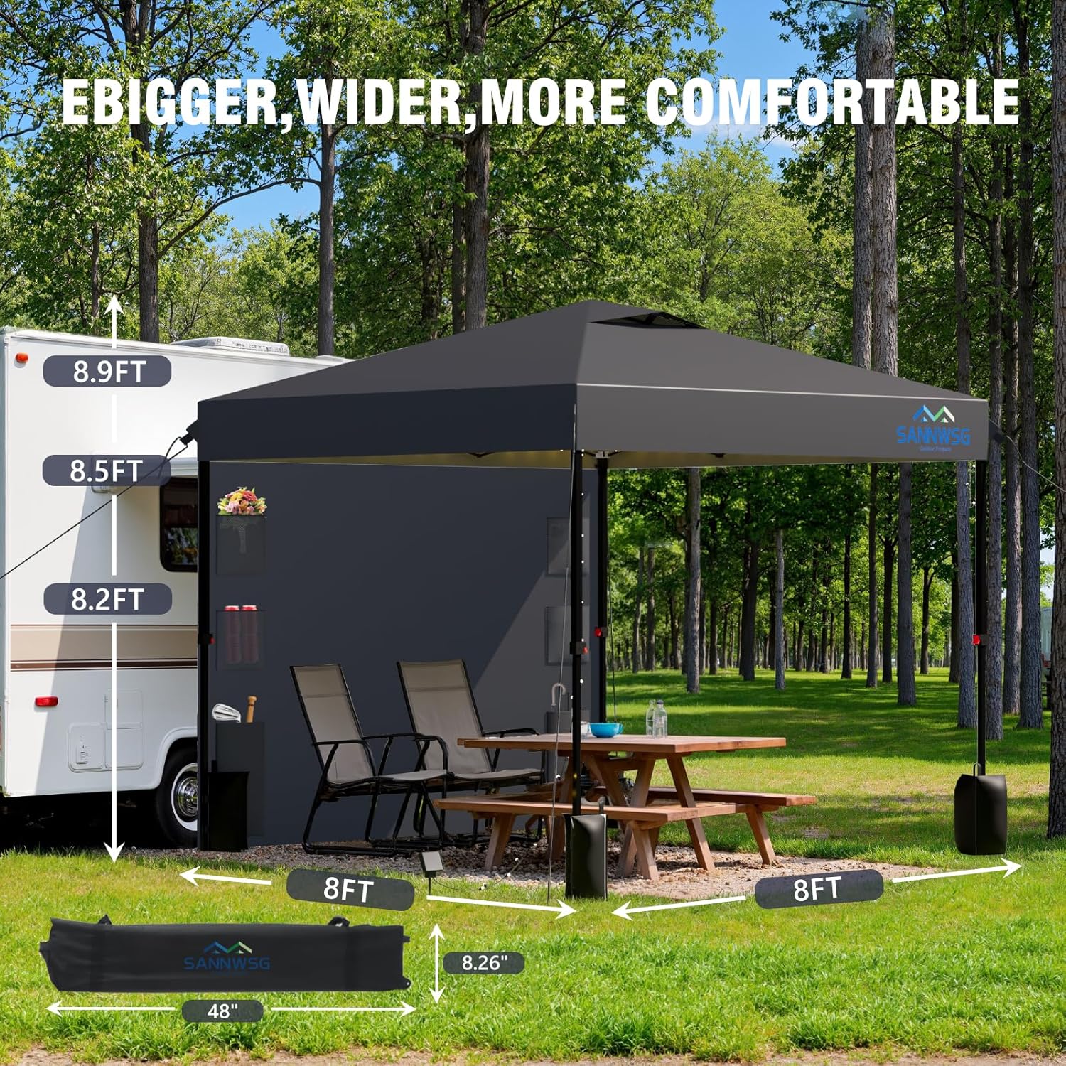 8X8 Pop Up Canopy Tent,Removable Pockets Sidewall for Extra Storage,Easy Up Canopy,Heavy Duty One Person Set Up Event Tent,Grey