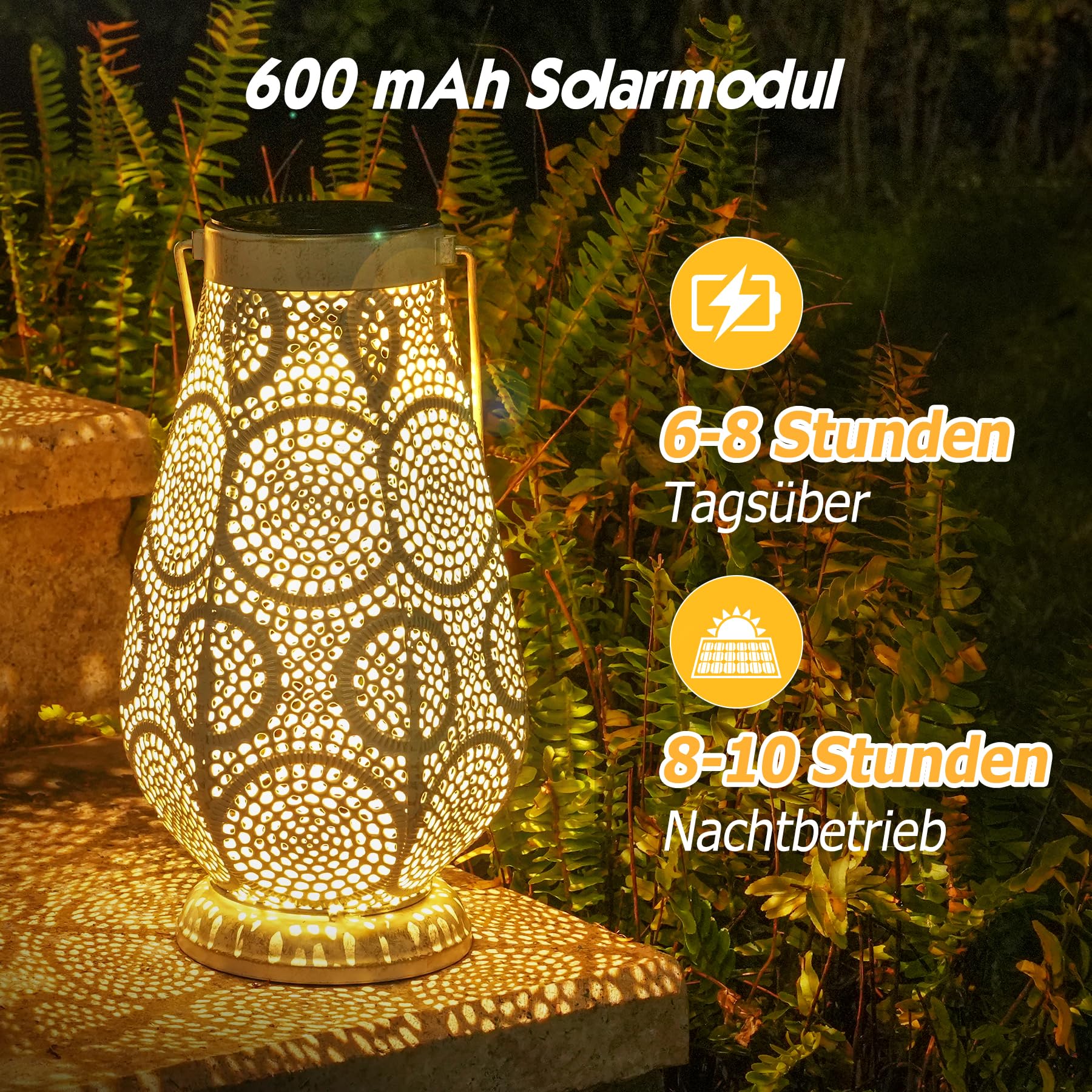 Farolillo solar LED para exterior grande, lámpara solar de metal para exterior colgante