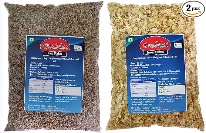 Prabhat Ragi Flakes & Jowar Flakes, 2 x 500 g