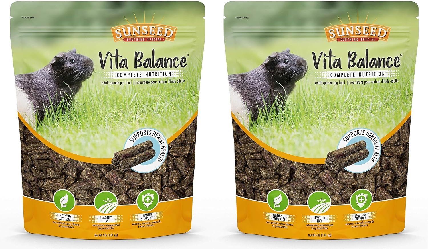 Sunseed 2 Pack of Vita Balance Adult Guinea Pig Food, 4 Pounds Each, All-Natural Pellets