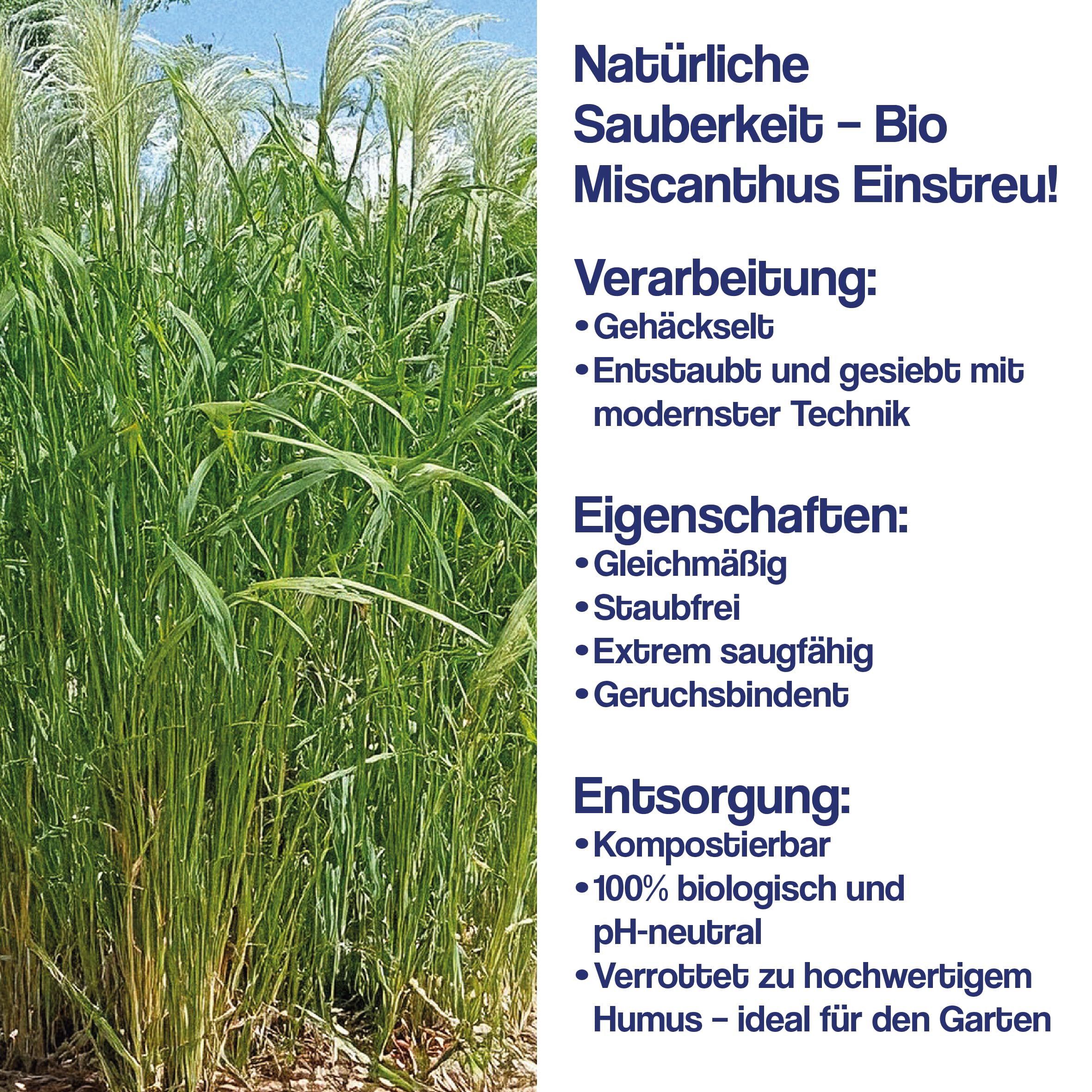 Bio Miscanthus Einstreu 980 Liter - Staubarm & Saugstark - Einstreu für Kleintiere wie Kaninchen, Meerschweinchen, Hamster - Kleintierstreu aus biologischem Anbau - 100% Natur