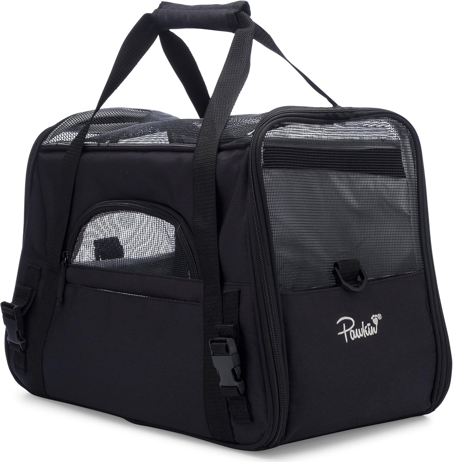 Pawkin Pet Travel Carrier - Soft Sided - Small Carry On Size - Fits Under Airplane Seats - for Small to Average Size Cats or Tiny Dogs -…