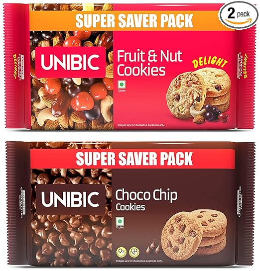 Unibic Choco Chip and Fruit n Nut Cookies Combo, 500g x 2