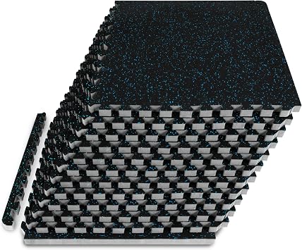 ProsourceFit Rubber Top Exercise Puzzle Mat ¾-inch, EVA Foam, Protective Interlocking Tiles for Home Gym Equipment and Workouts; Blue, 48 SQ FT, 12 Tiles