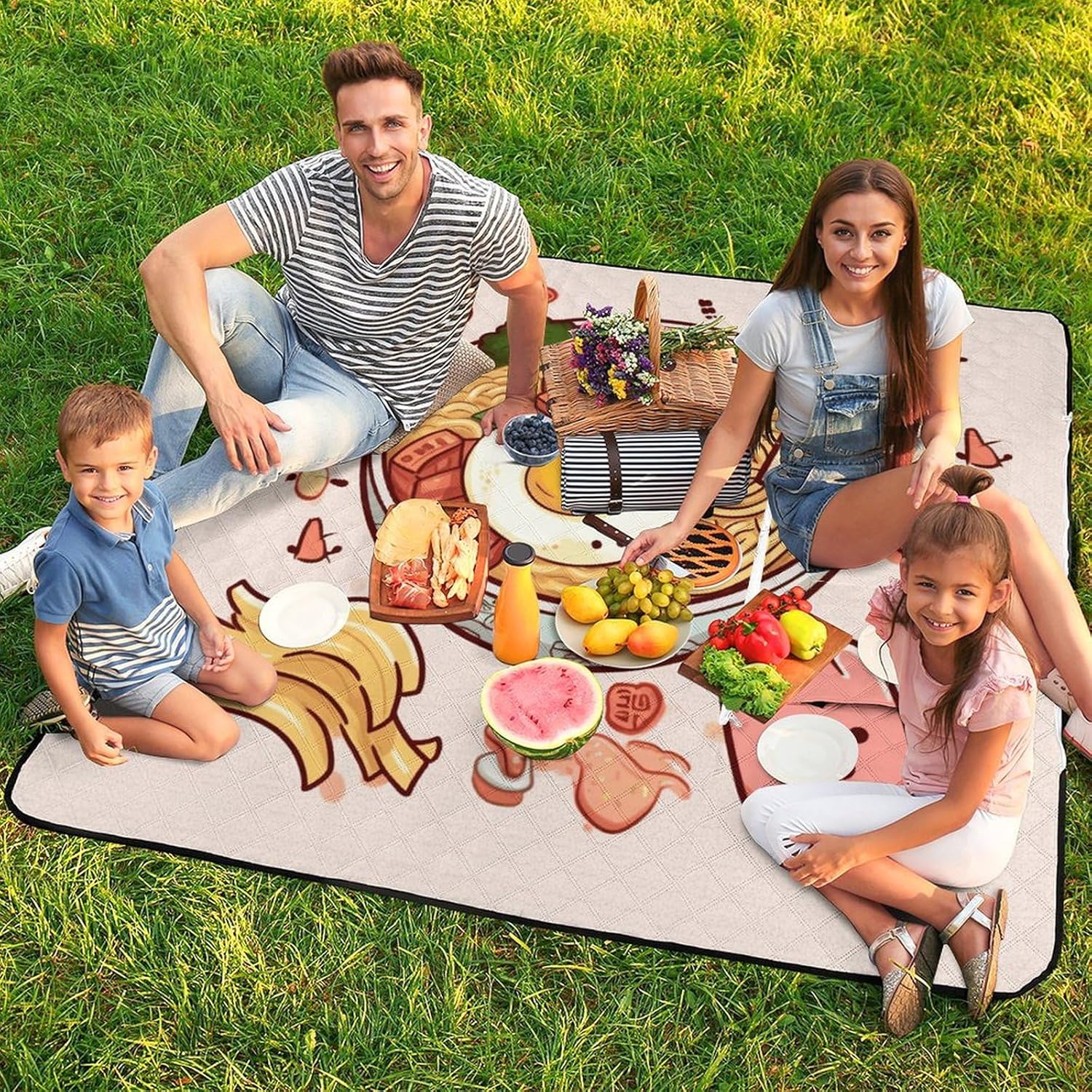Delicious Sweet Ramen Picnic Blanket with Zipper Water Resistant Sand Free Picnic Mat Washable Foldable Easy Carry Beach Blanket for Lawn Beach Hiking Camping