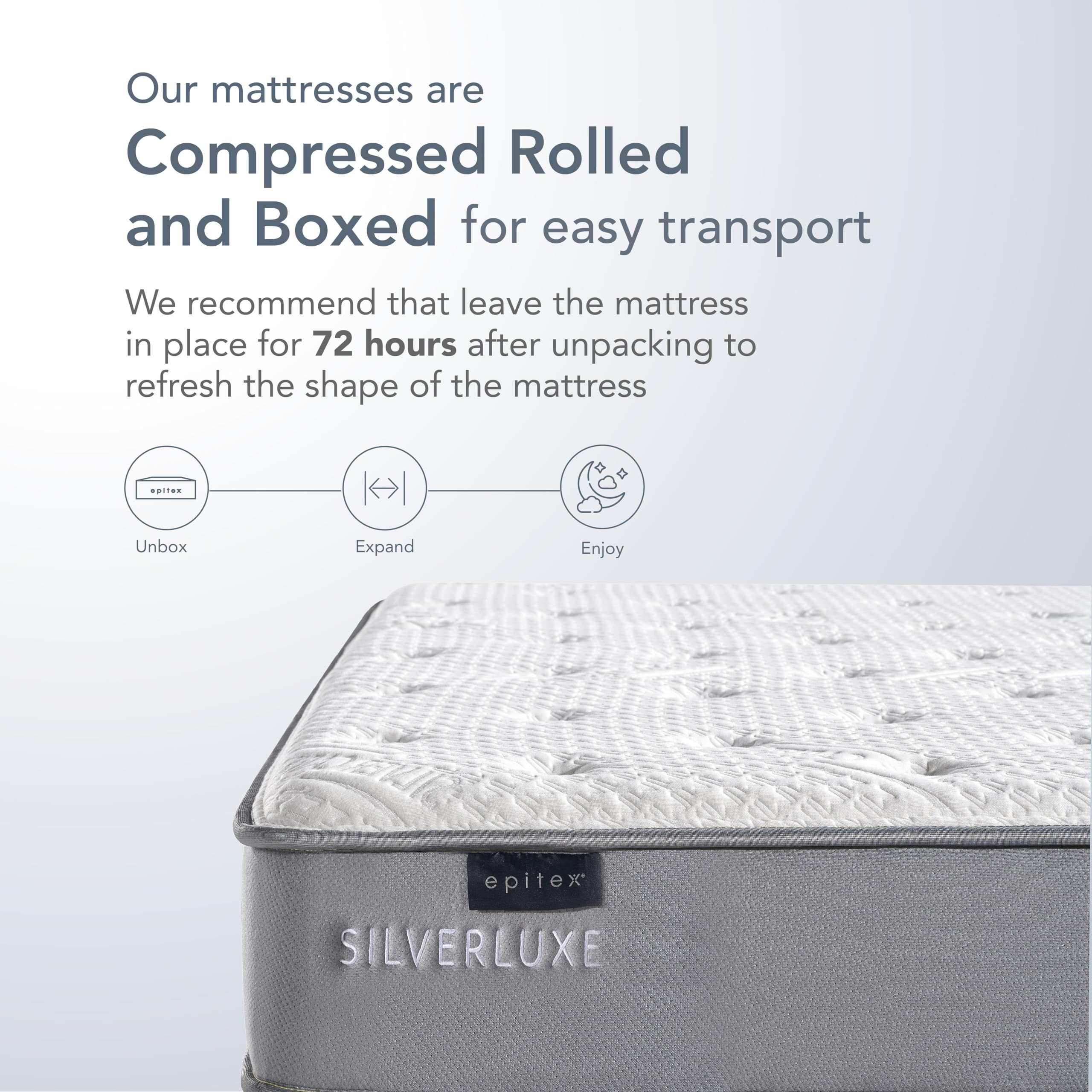 Materasso Doppio EPITEX Silverluxe 20cm – Memory Foam E Molle Insacchettate – Medio Rigido – Grigio