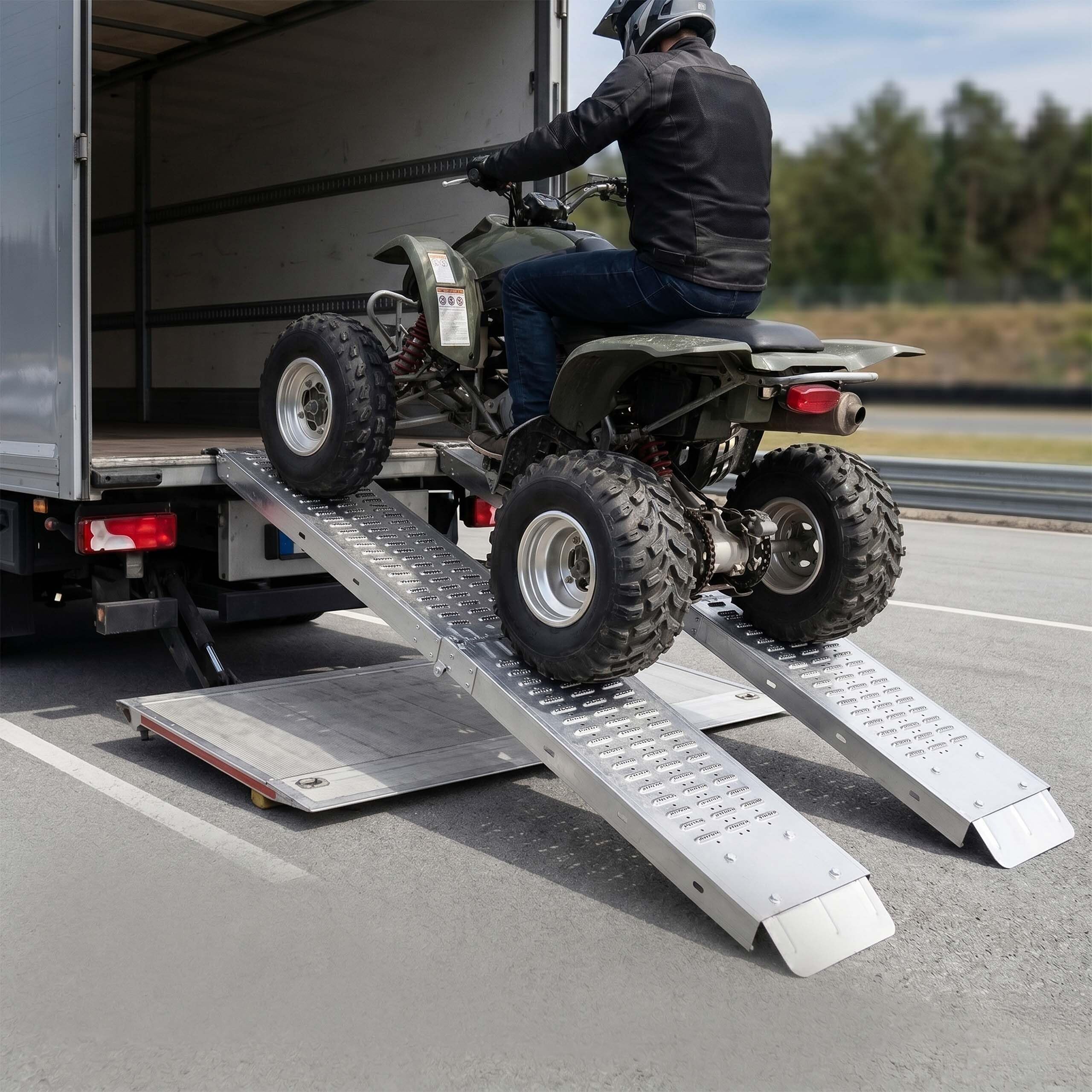 Relaxdays Set da 2 Rampe per rimorchio e Auto, Pieghevoli 187 cm, per Moto, Acciaio zincato, Fino 400 kg, Argento