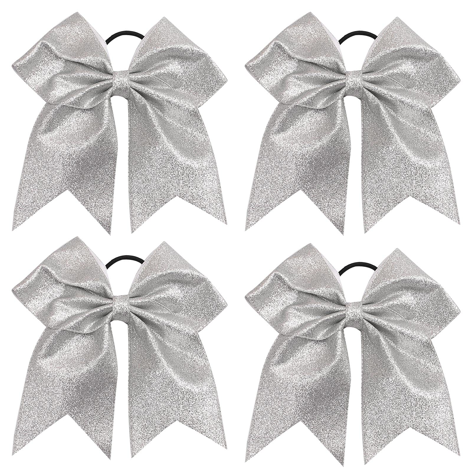 CN4Pcs 7" Glitter Cheer Bows With Ponytail Holder Girls Sparkle Cheer Bow
