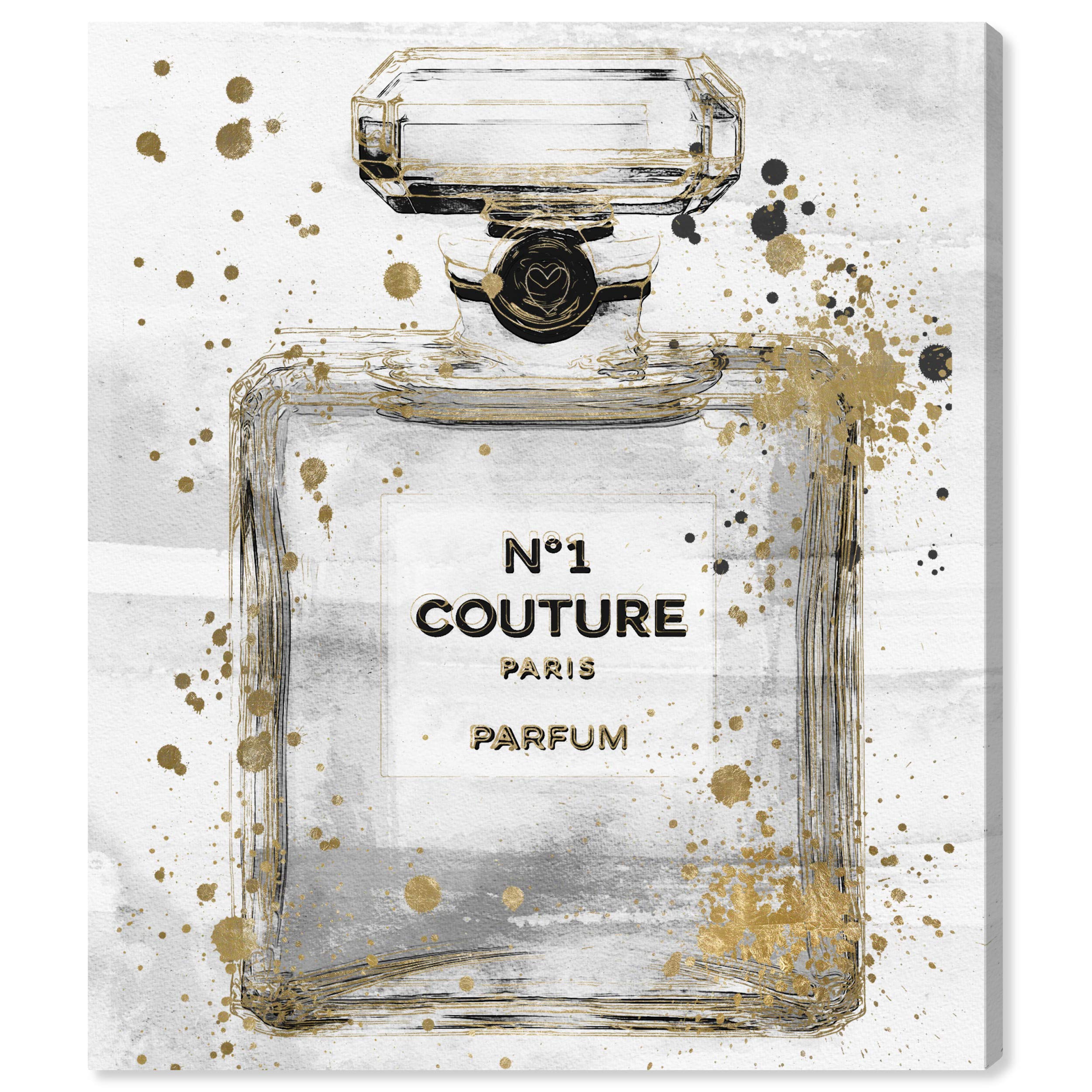 The Oliver Gal Artist Co. Fashion and Glam Wall Art Canvas Prints 'Couture Night Parfum' Home Décor, 30" x 36", Gold, White