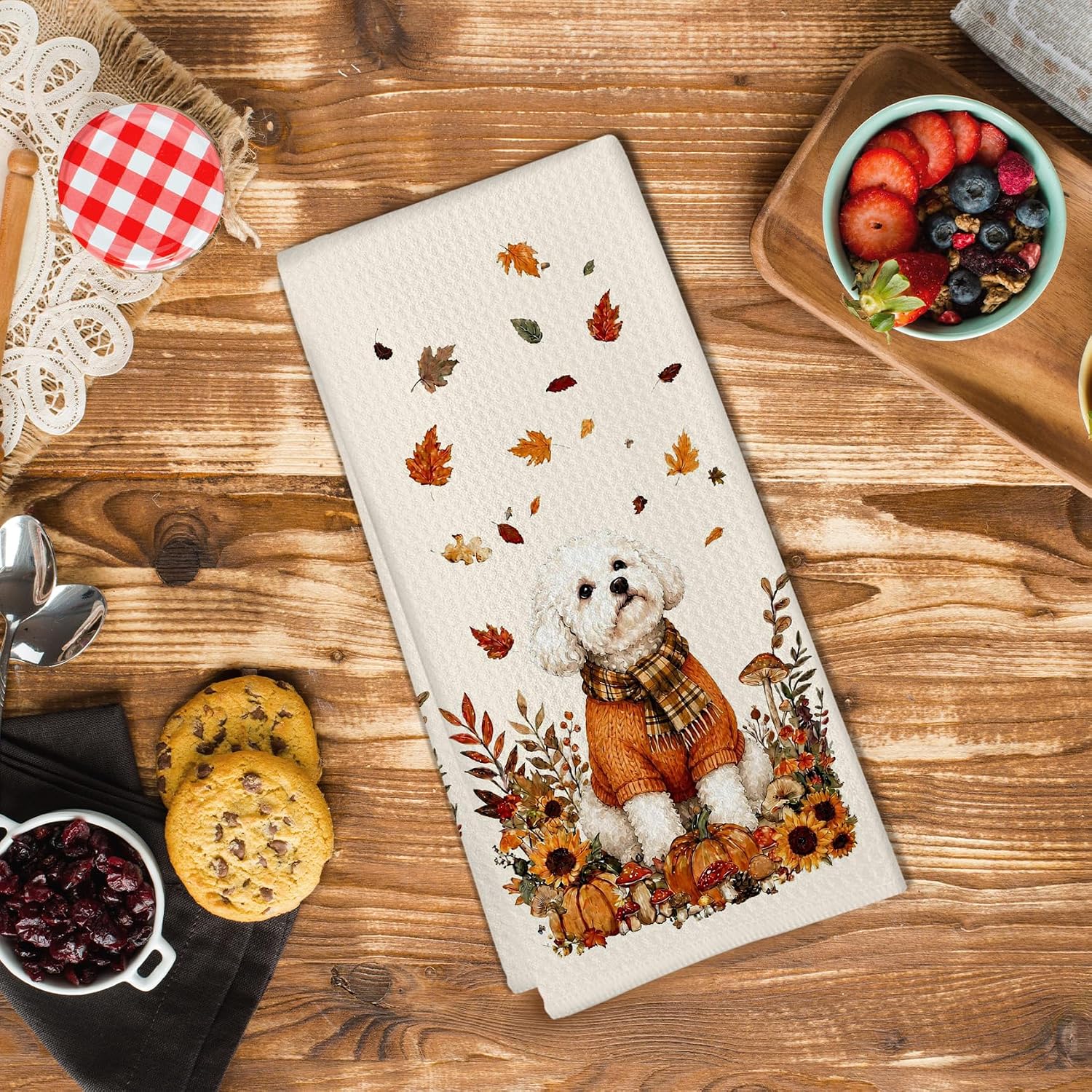 Funny Bichon Frise Dog Gifts Fall Decor Kitchen Hand Towels,16x24 image 3