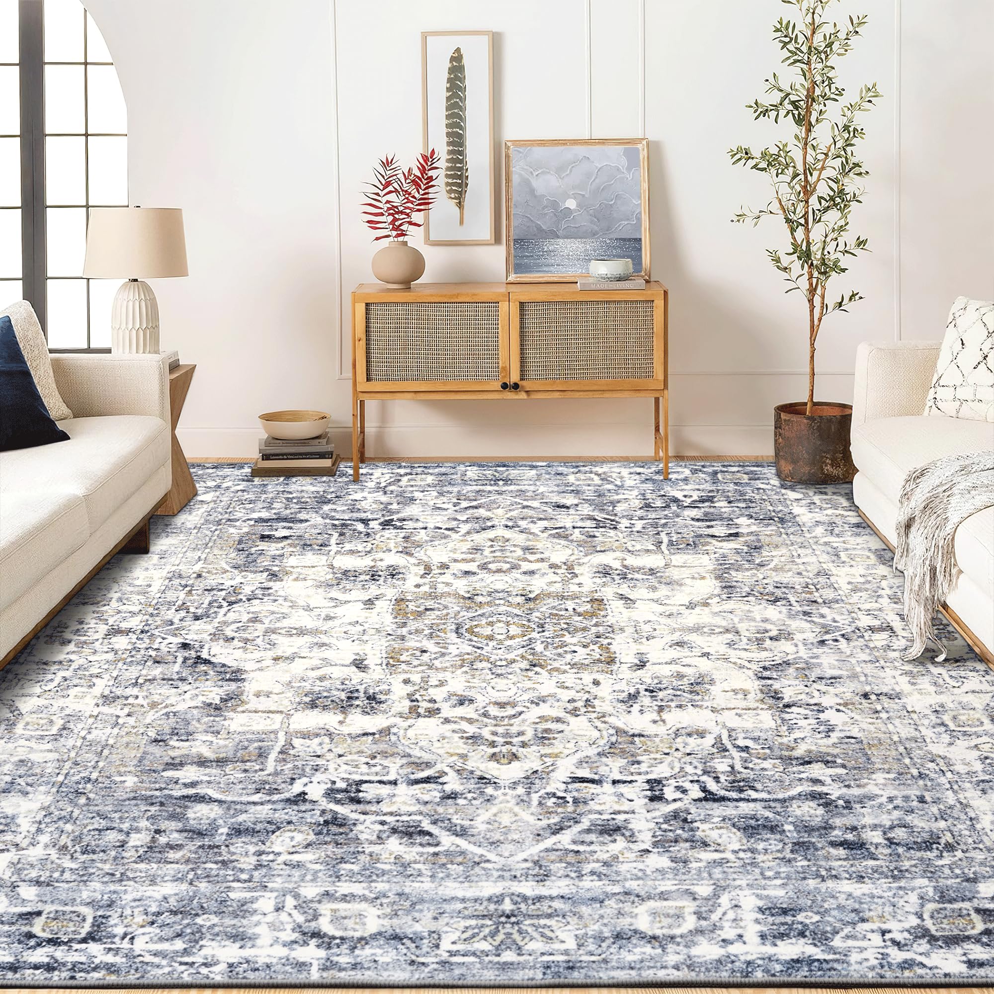 PONY DANCE Alfombra Salon Antideslizante y Lavable con Motivos Geometrico Estampada Alfombra Pelo Corto Pie de Cama Rectangular para Domitorio Pasillo Entrada Casa,200x300cm,Azul Marino