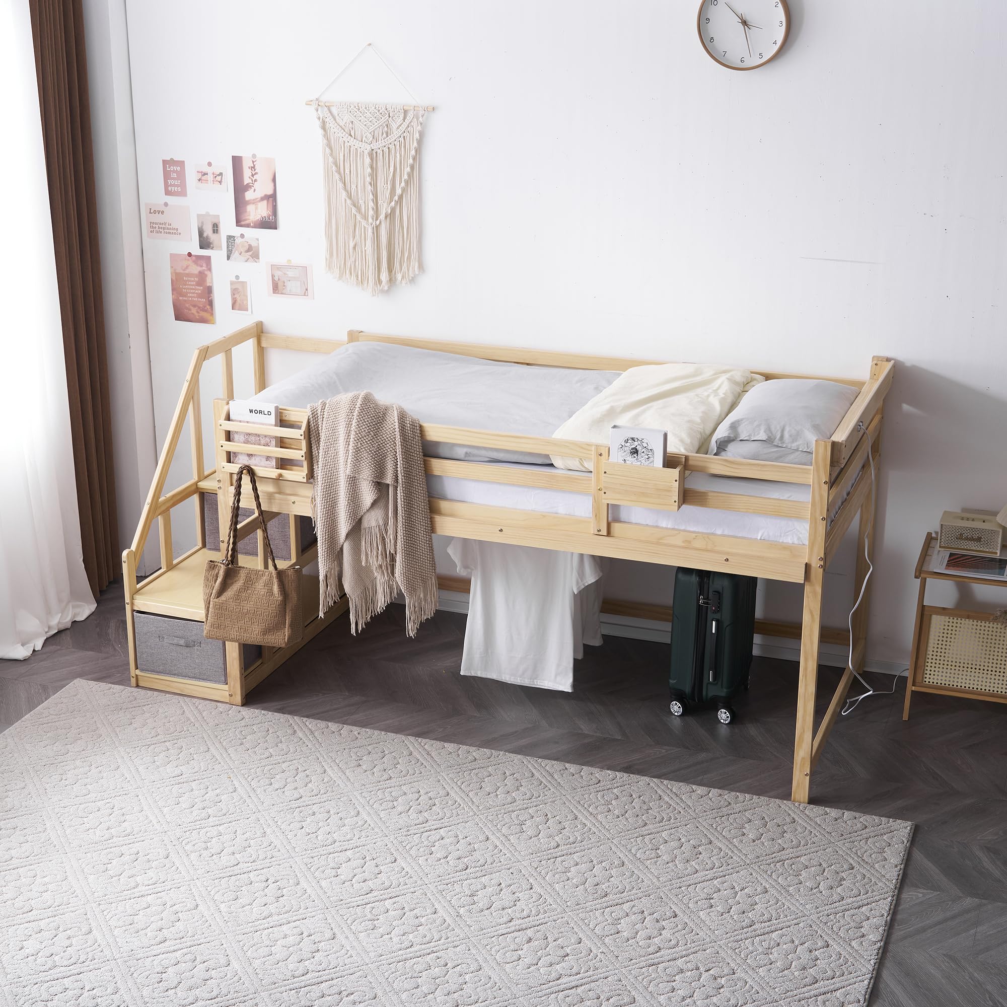 Amazon｜ロフトベッド システムベット 天然木 収納ボックス2個付き