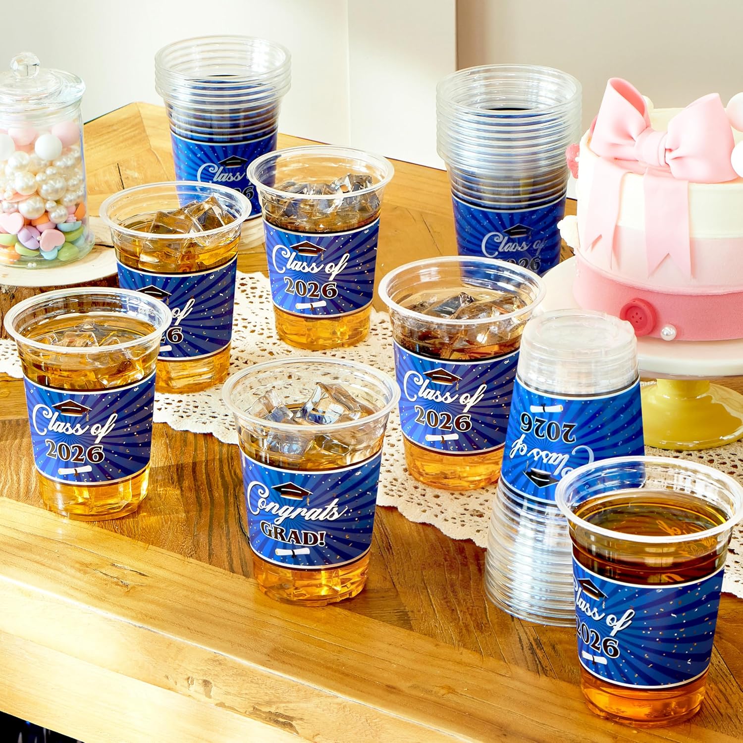 JOYIN 100 Pcs 16oz Graduation Party Plastic Cups (Blue), Grad Disposable Cups for Class of 2026 Graduates, PET Cup Tableware Bulk for 2026 High School College Graduation School Grad Party Supply Decor