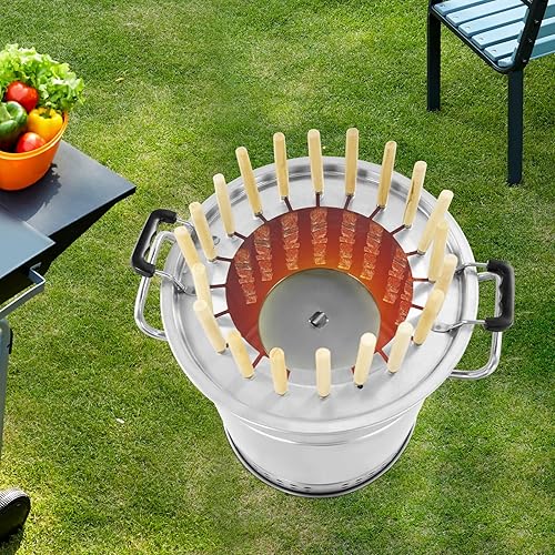 Miniatura 2 de Portable Barbecue Charcoal Barrel Grill, 20 Skewers Stainless Charcoal BBQ Grill Barrel 360 Smokeless Outdoor Barbecues, Surround Charcoals Kebab