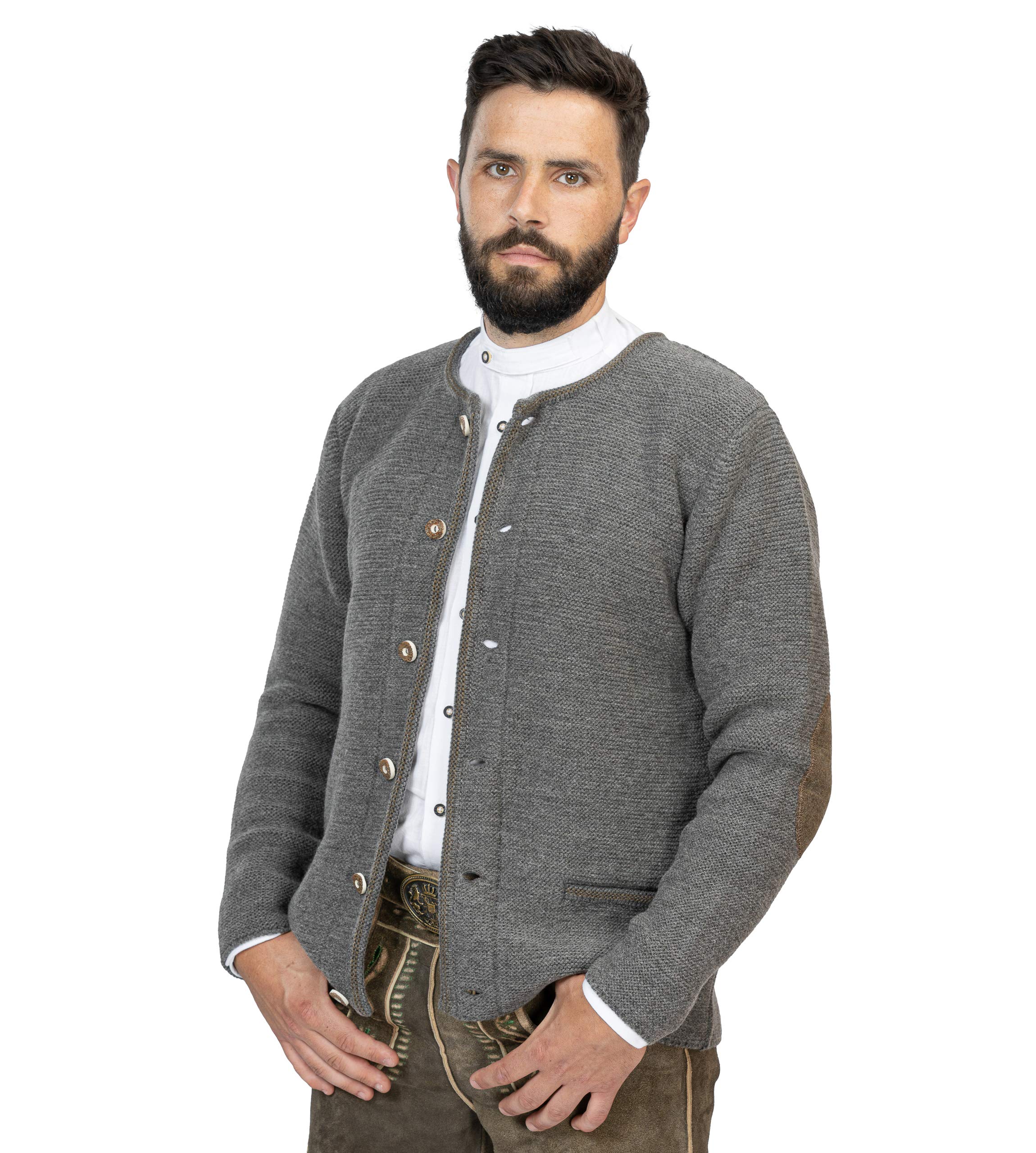 Cardigan da uomo di alta qualità in lana – elegante giacca tradizionale bavarese, cardigan e pantaloni in pelle giacca grigio Niklas