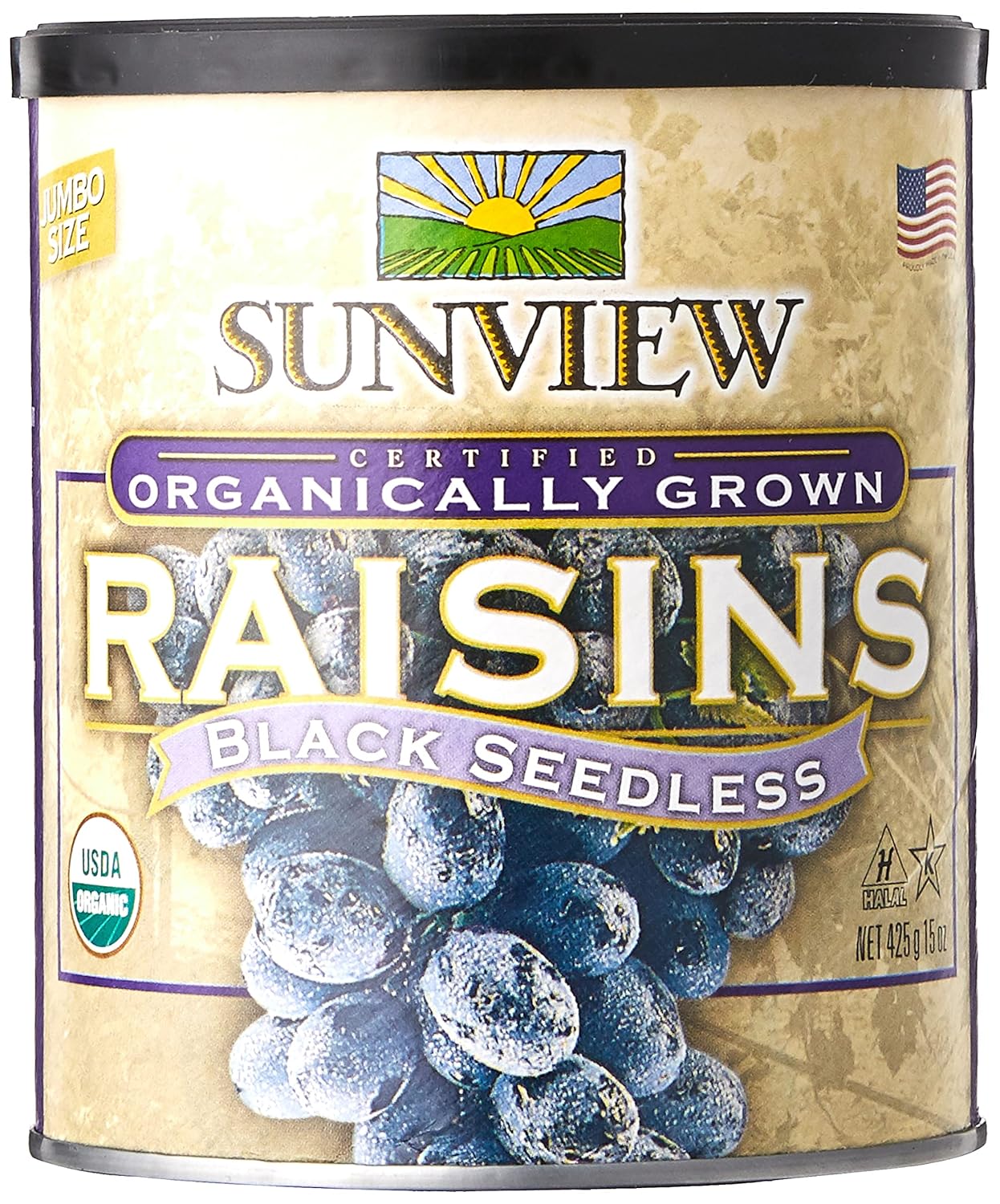 SUNVIEW Organic Black Raisins 3-15oz Canisters