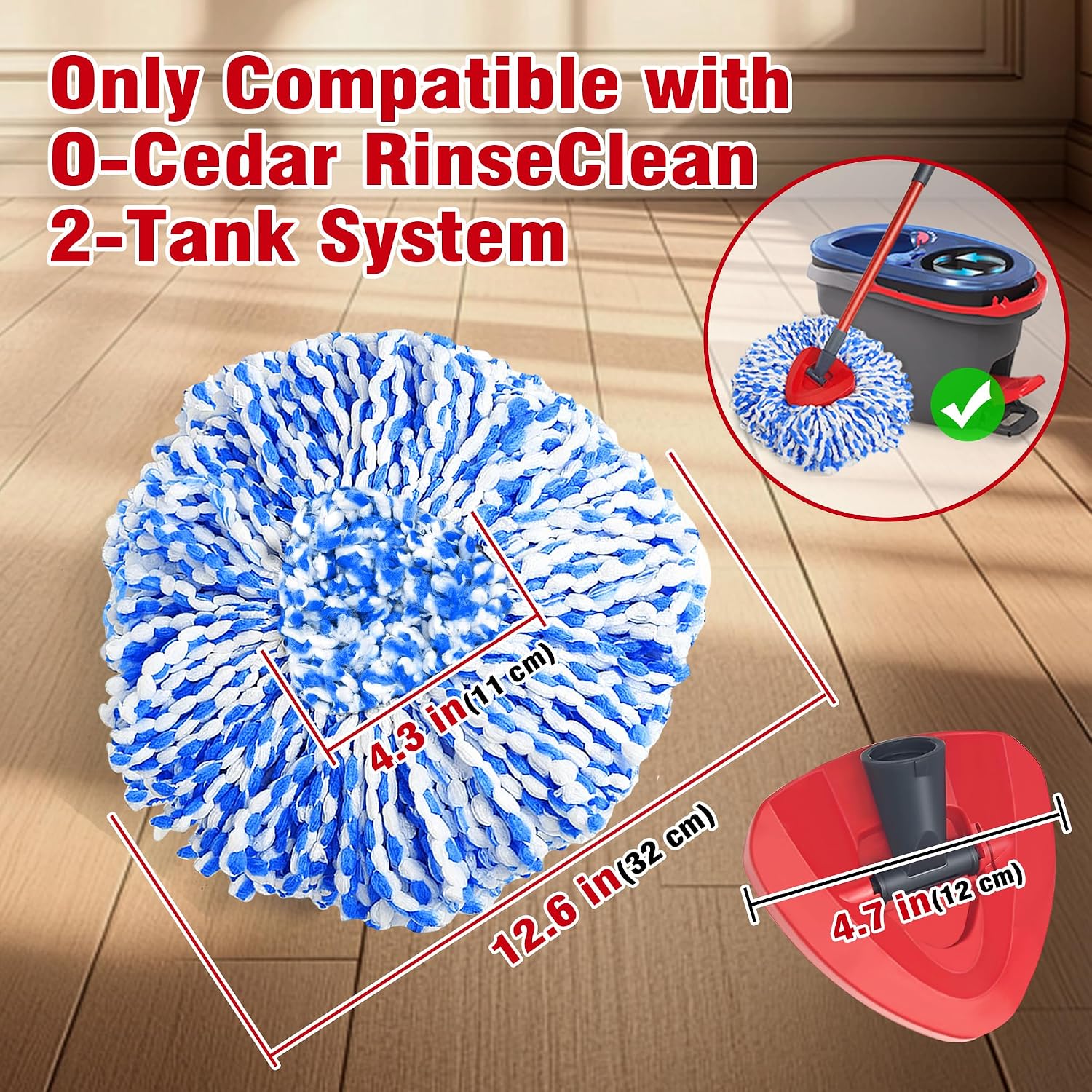 NEWE Mop Heads Replacements 2 Pack with Triangle Base for O-Cedar RinseClean 2 Tank System, Microfiber Spin Mops Replace Refills for Deep Cleaning All Floors