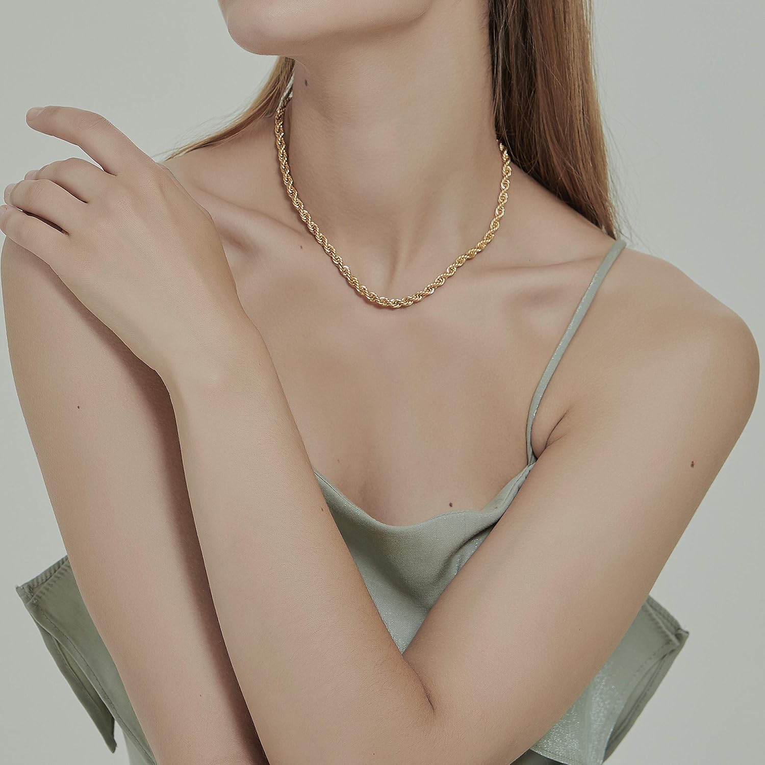 Shapes Studio 18K Gold Plated French Rope Twist Chain Necklace (two styles), Vintage Minimalist Style, Bold Chunky Chains, Women Jewelry