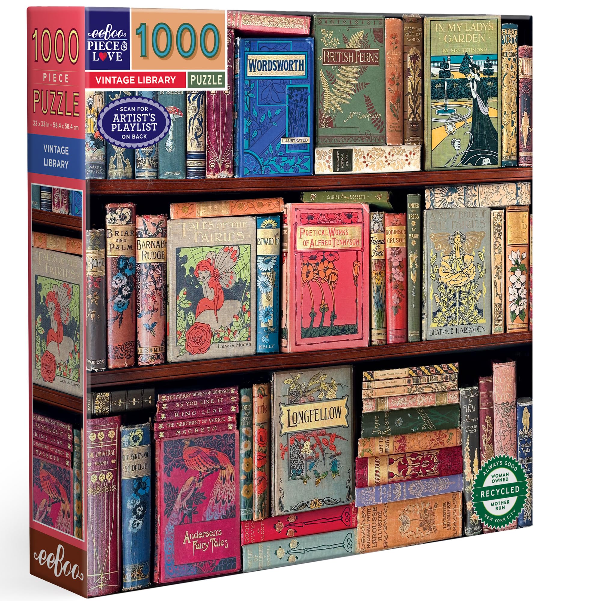 eeBoo Piece and Love Vintage Library 1000 piece square adult Jigsaw Puzzle