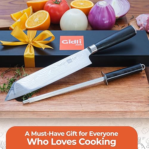 Miniatura 8 de Gidli Cuchillo de chef de 8 pulgadas con afilador de cuchillos de acero inoxidable al carbono, ultra afilado, mango de madera ergonómico, caja de