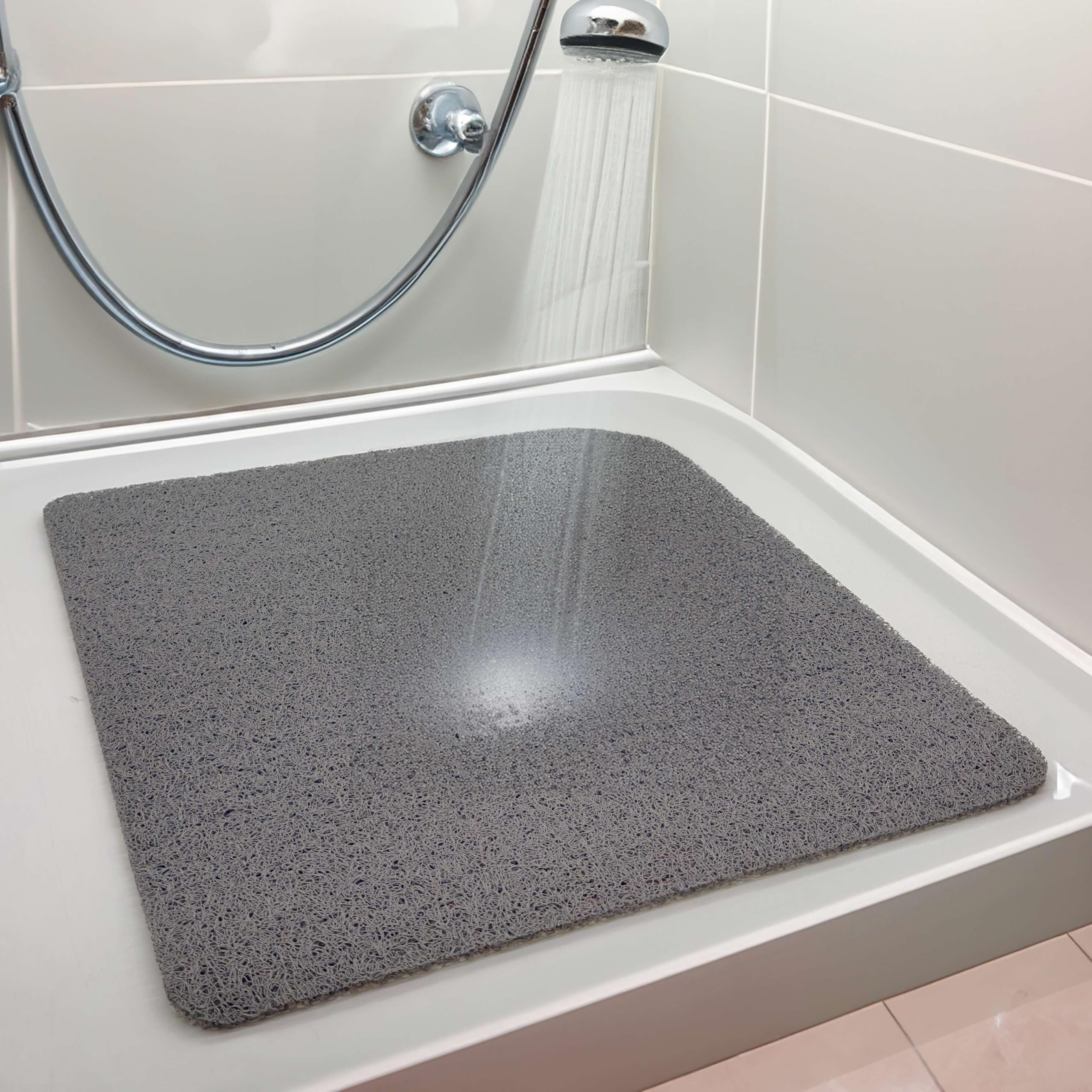 Nicoman Loofah Shower Mat, Non Slip PVC Spaghetti Mat for Wet Area Inside Shower, Super Comfy Soft Matt, Quick Dry, Bacteria & Mould Resistant, Curved Edge, Square, Medium, 60x60cm