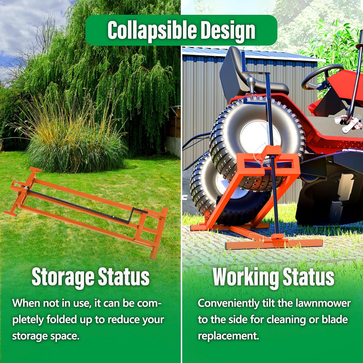 Lawn Mower Lift Jack Riding Mower Lift with Manual Handle and Power Tool Extension Handle Space-Saving 880Lbs Lawn Tractor Lift for 38inch Lawn mowers and Garden Tractors (Orange)