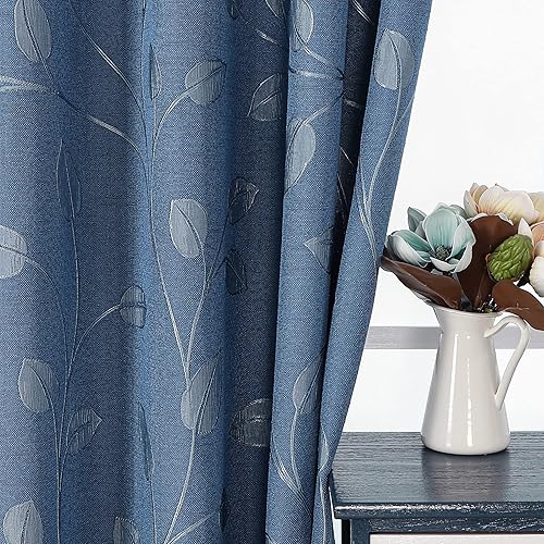 Miniatura 2 de WEST LAKE Cortinas con patrón de hojas blancas de 63 pulgadas de largo, lino texturizado con textura de ramas filtrantes de luz, jacquard con ojales