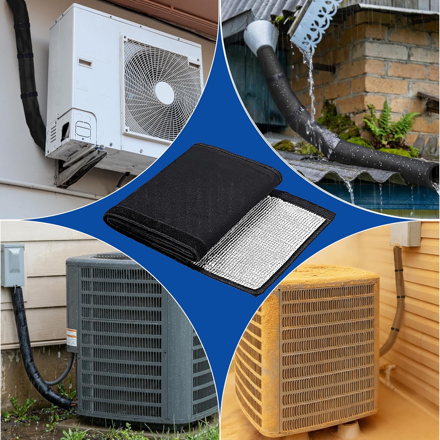 5 Layers HVAC Copper AC Line Pipe Insulation Cover Outdoor 72in x 10.2in, 600D Waterproof Portable AC Hose Insulation Sleeve, Foam Insulation Duct Mini Splits Water Pipe for All Season