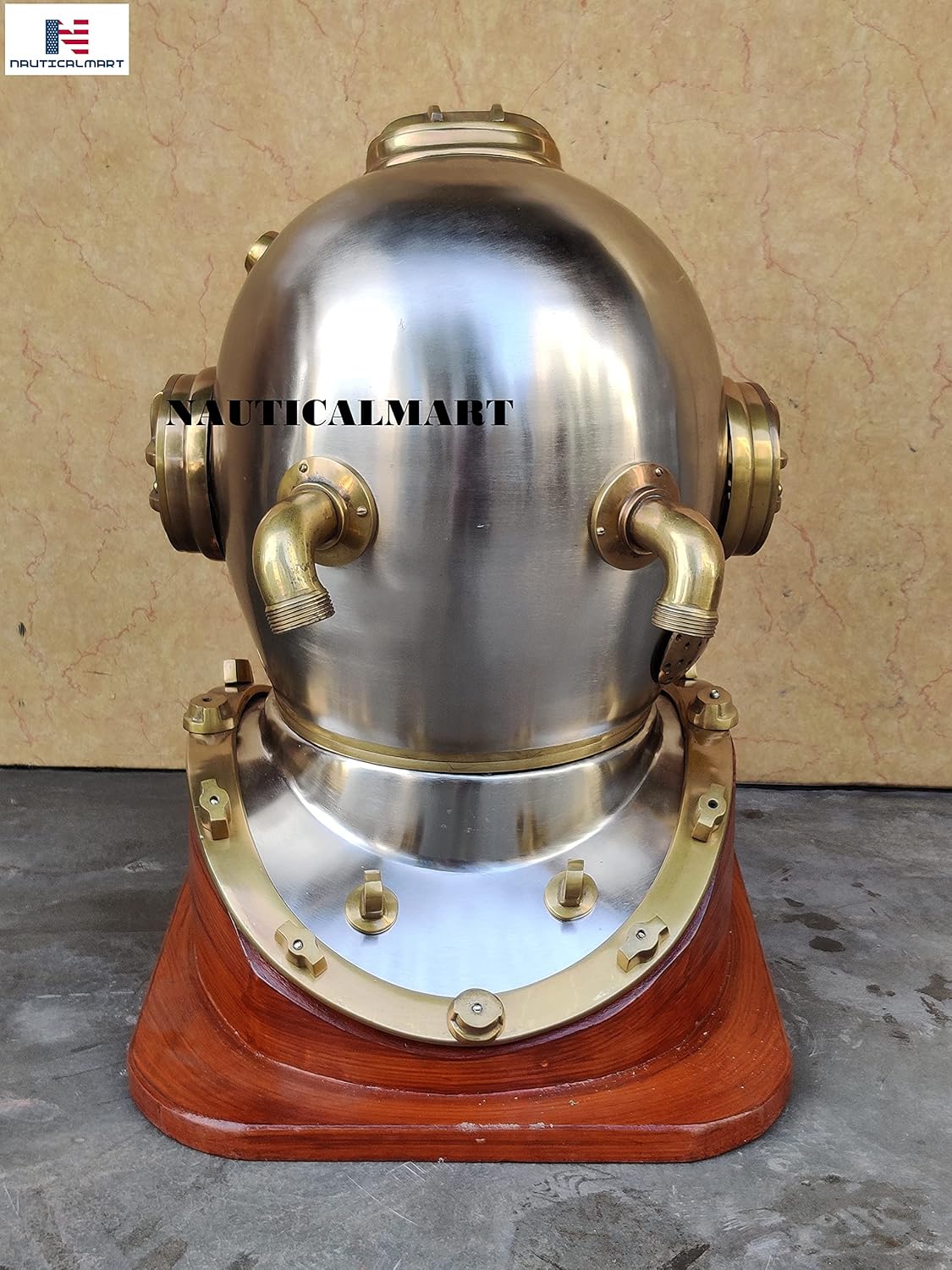 Antique Brass Scuba Diving Divers Helmet US Navy Mark V Solid Brass 18" w/Base
