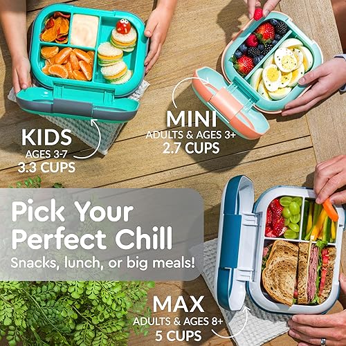 Miniatura 6 de Bentgo Kids Chill lonchera; solución para el almuerzo con 4 compartimentos y paquete de hielo extraíble para comidas y aperitivos para llevar, a