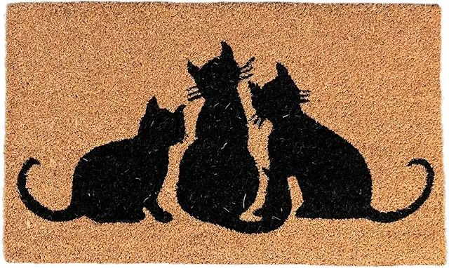 Coir Doormat with Sitting Cats Design for Indoor & Outdoor Use