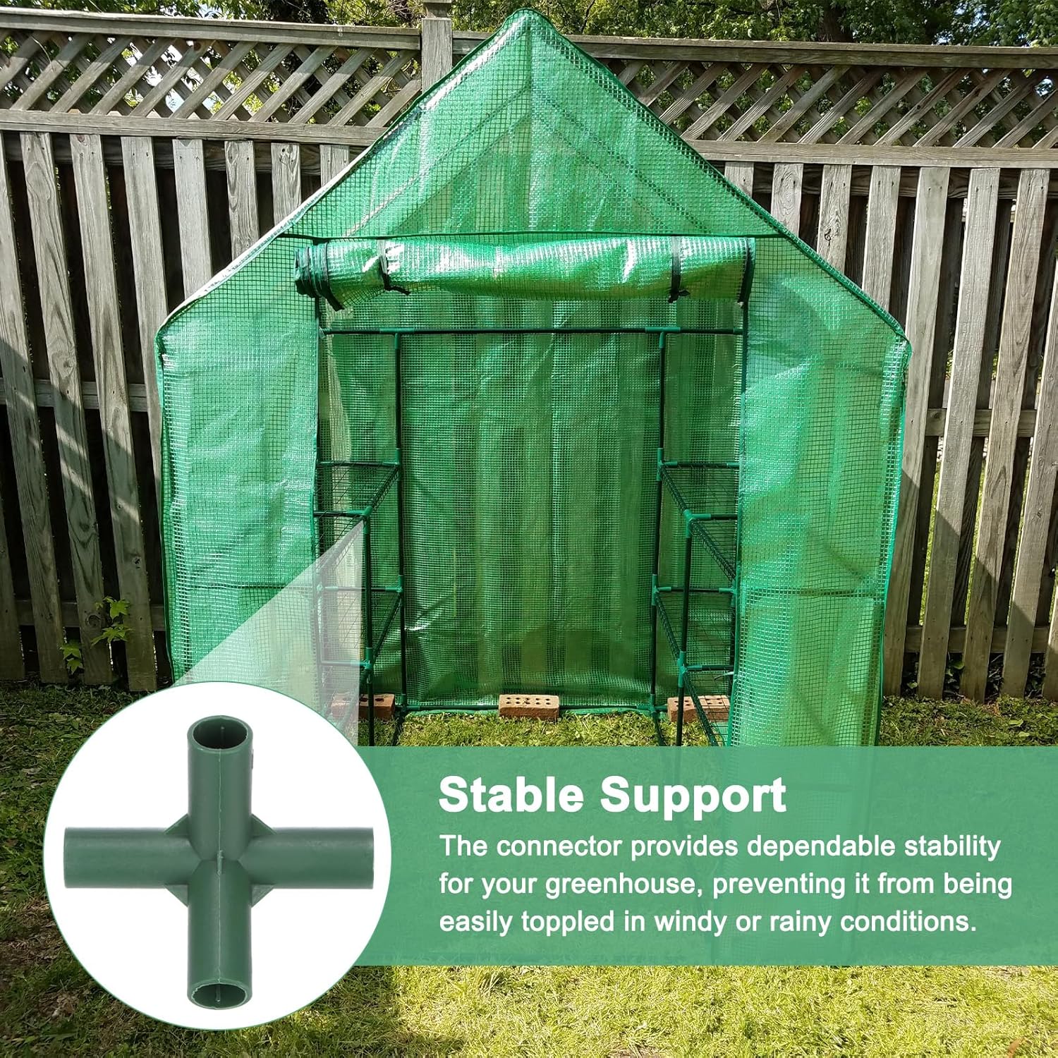 M METERXITY 12 Pcs 16mm Greenhouse Frame Building Connectors, 4 Way Obtuse Pipe Fitting for Grape Trellis/Sunscreen Shed/Gardening Plant Stakes, Greenhouse Accessories [Green]