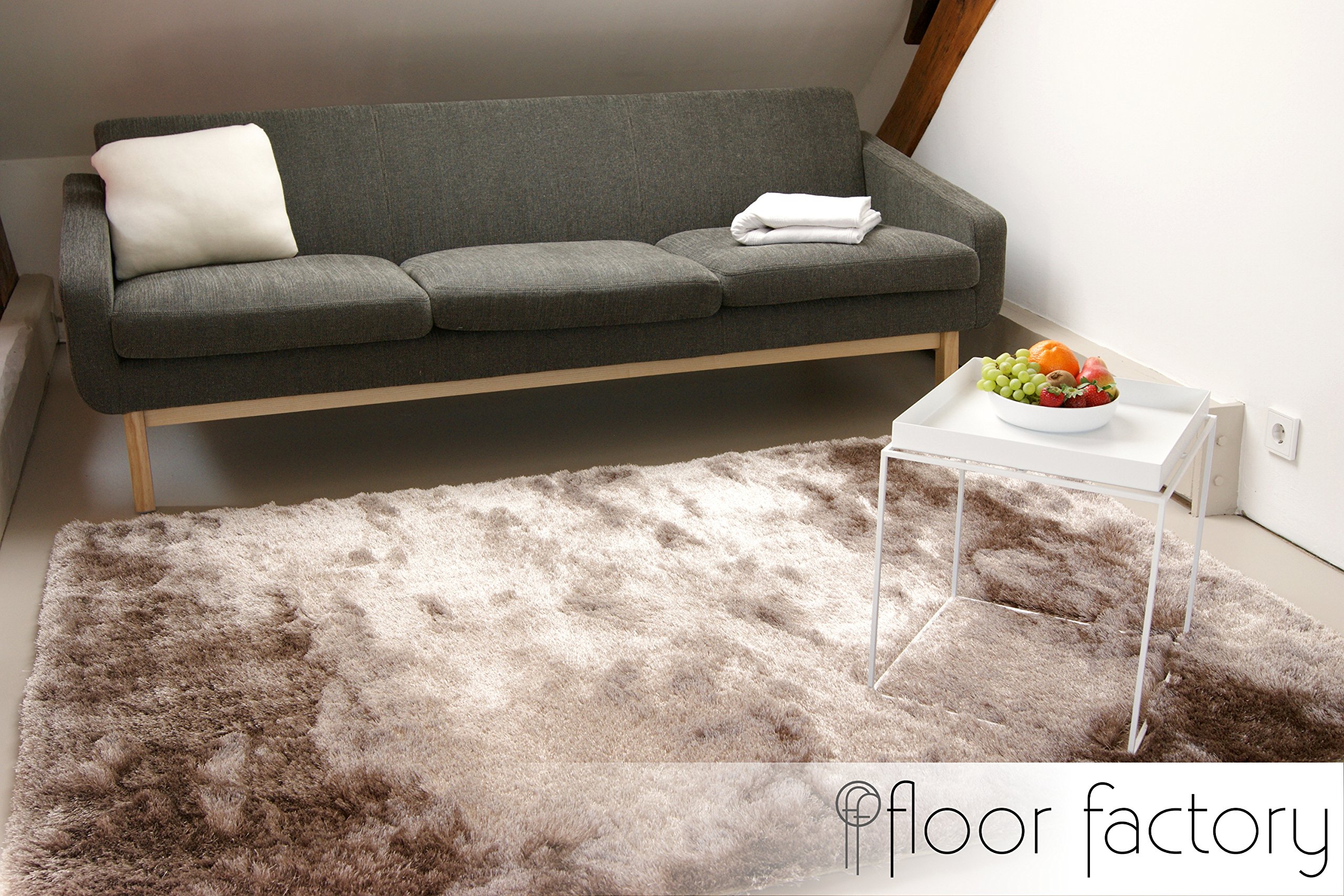 floor factory tappeto esclusivo moderno Satin marrone chiaro 120x170 cm tappeto shaggy pelo lungo